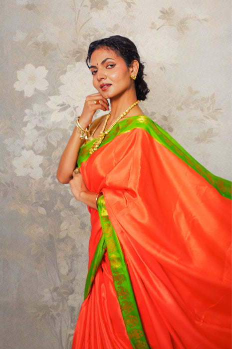 Peach And Lemon Green  Mysore Silk Saree