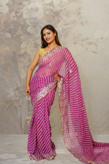 Purple Lehariya Chiffon Saree