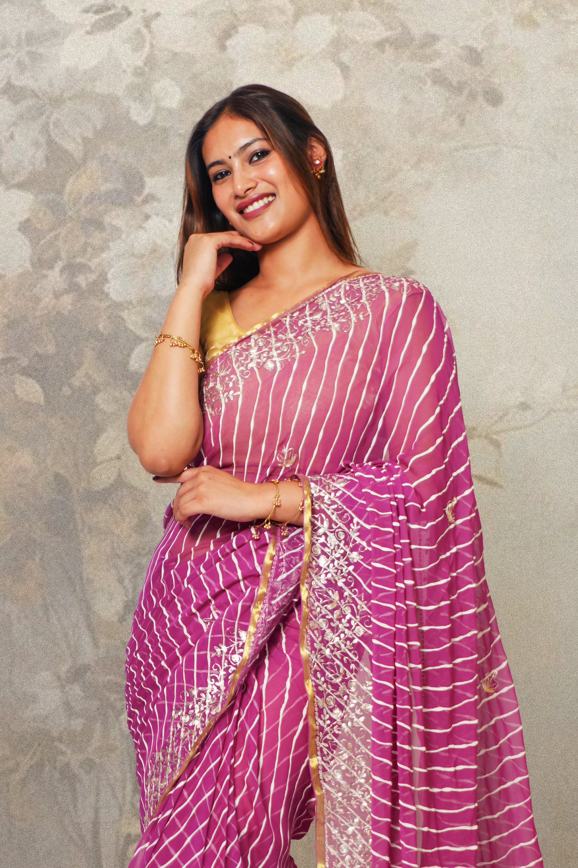 Purple Lehariya Chiffon Saree