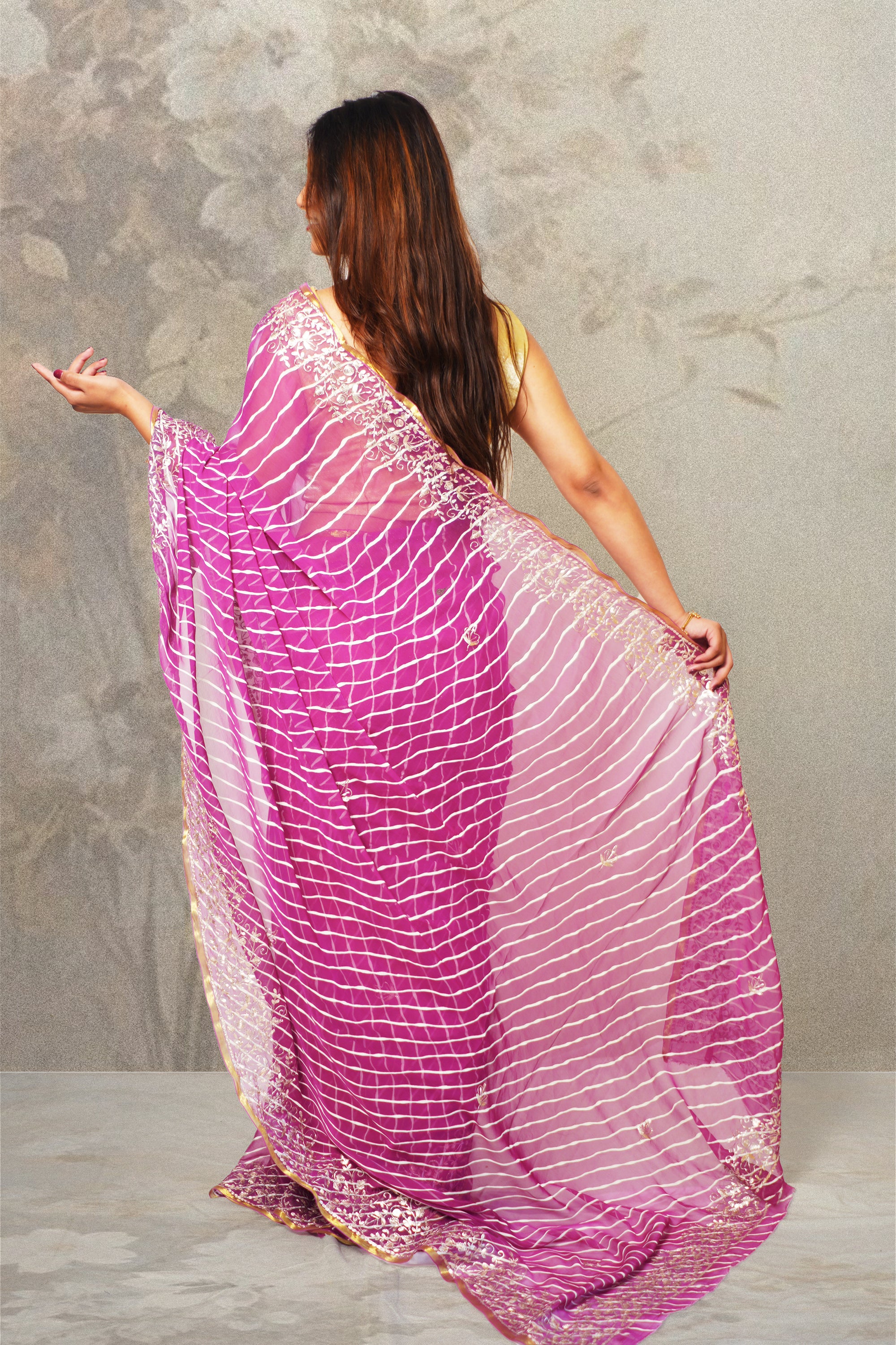 Purple Lehariya Chiffon Saree