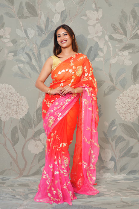 Orange & Pink Shaded Chiffon Saree