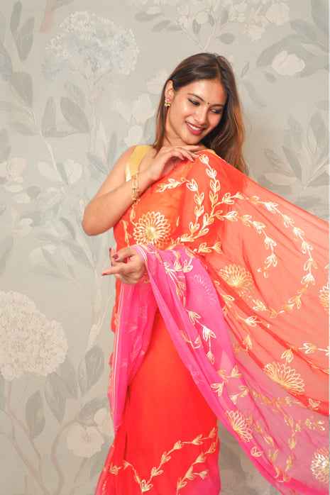 Orange & Pink Shaded Chiffon Saree