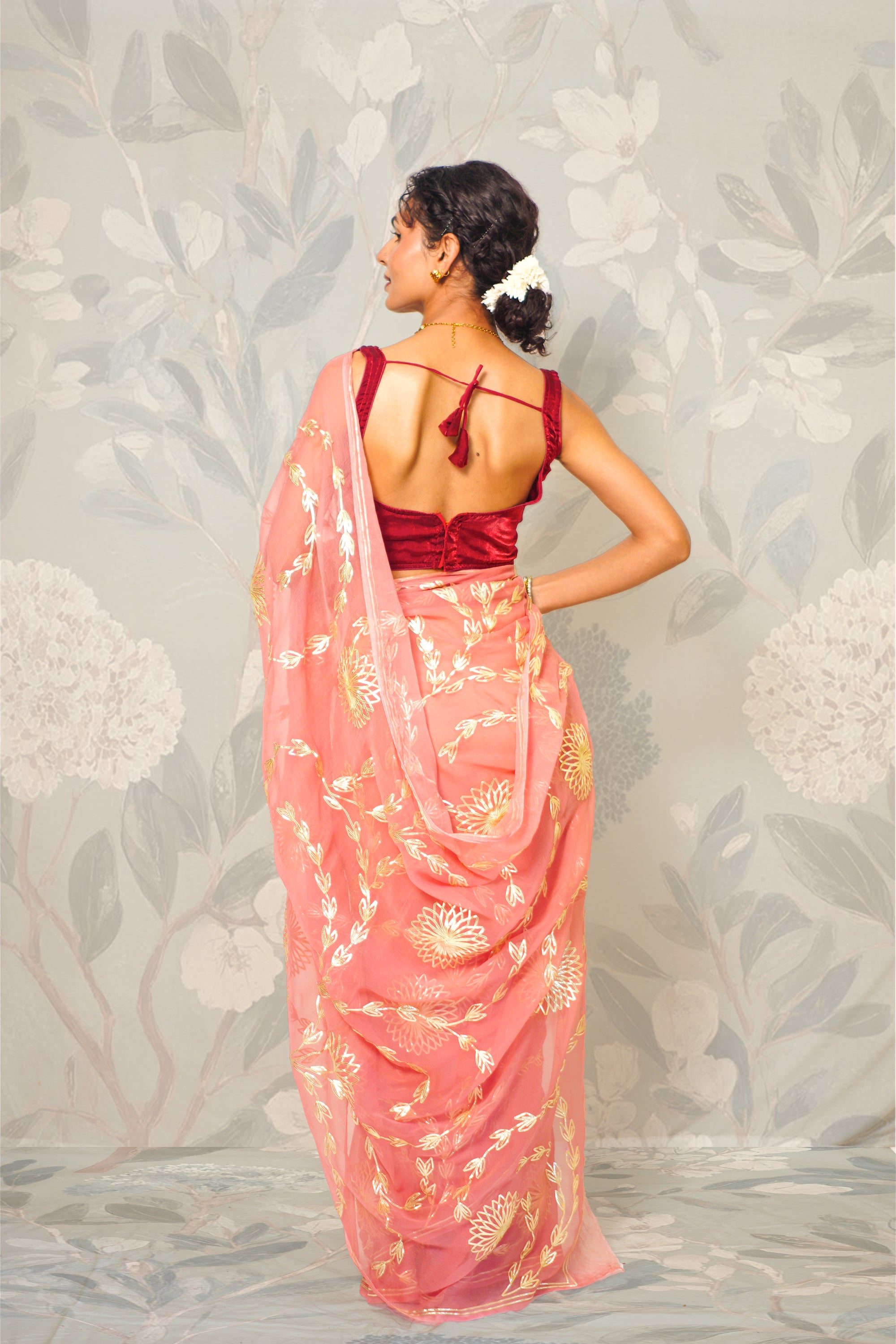 Peach Chiffon Saree
