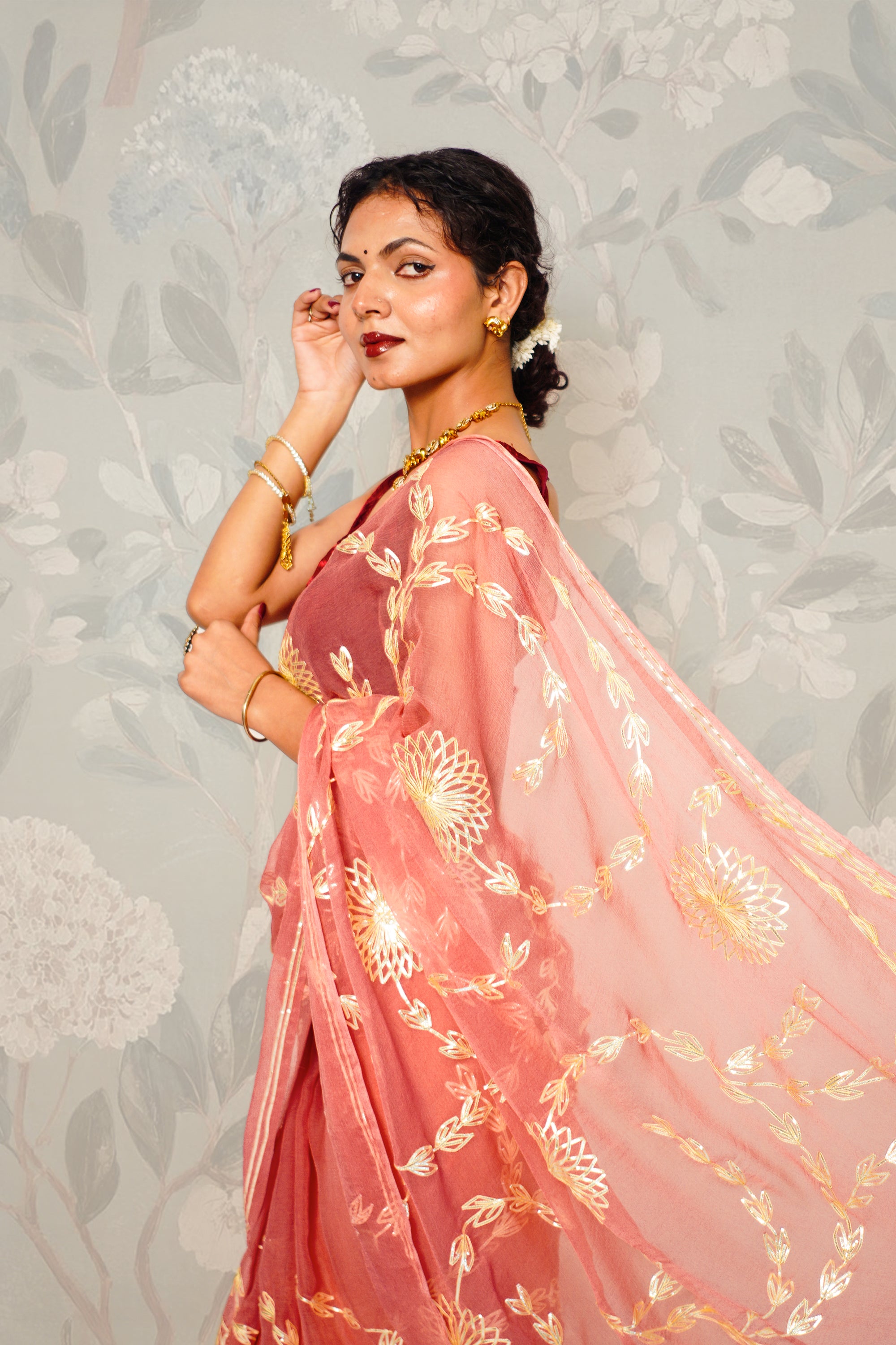 Peach Chiffon Saree
