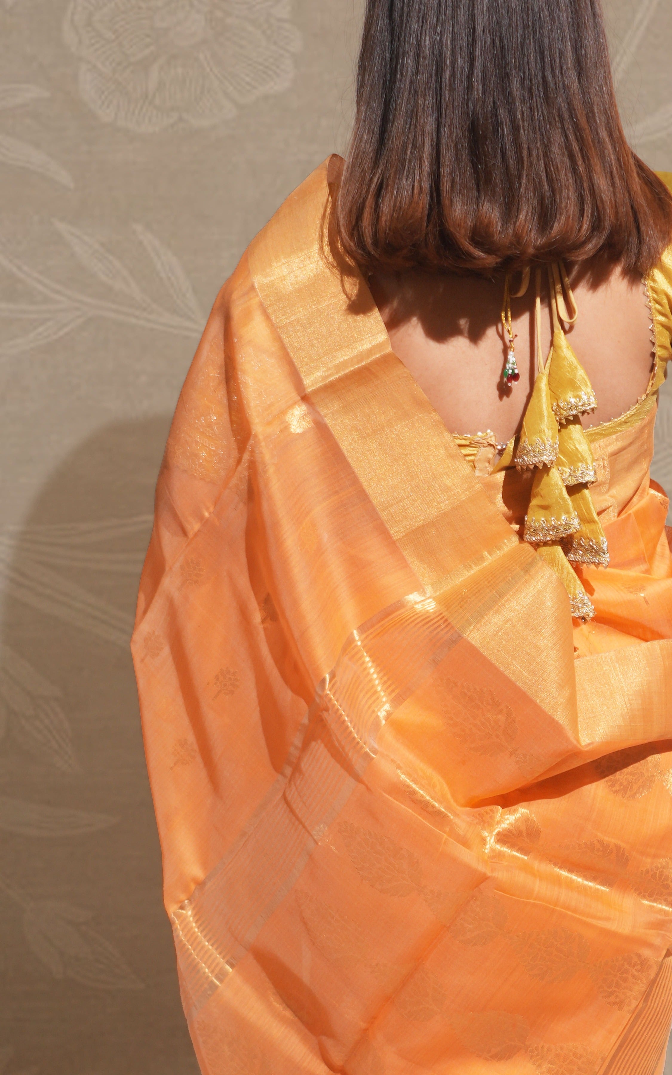 Carrot Orange Gold Butti Chanderi Silk Saree