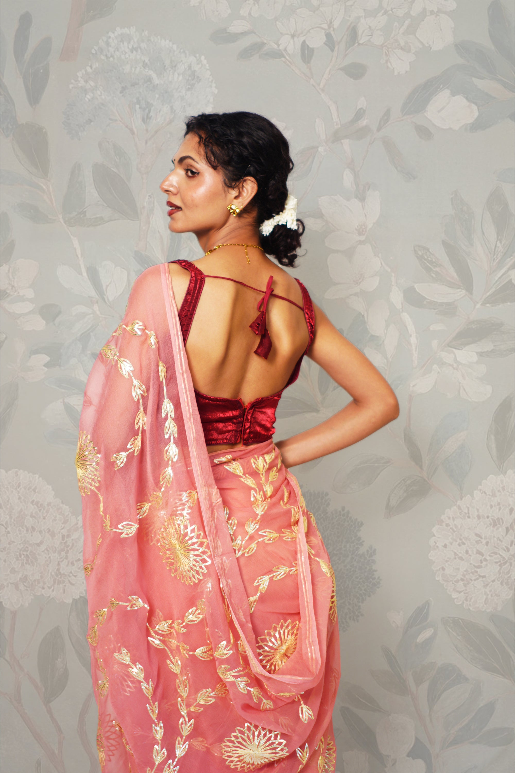 Peach Chiffon Saree