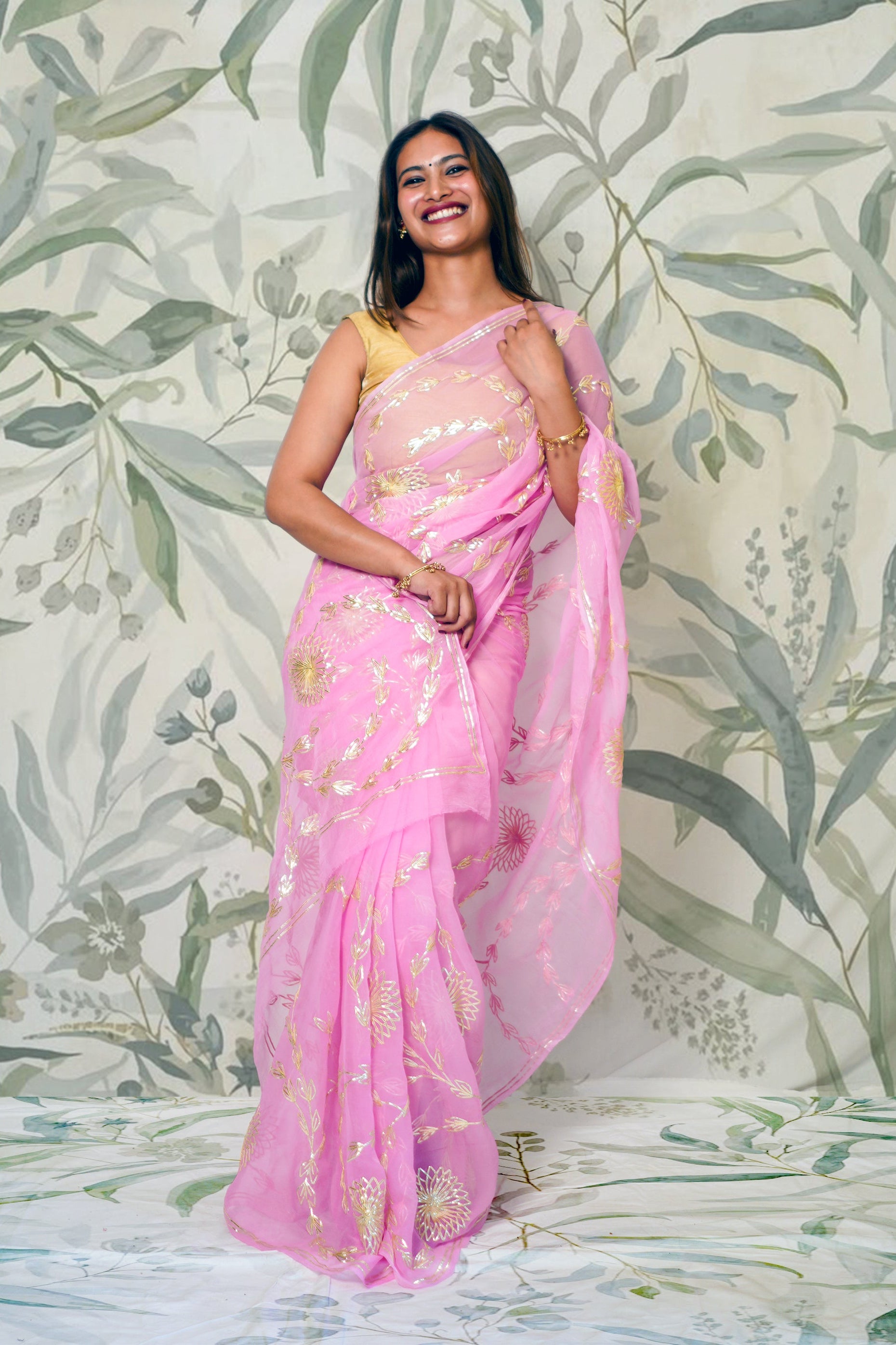 Baby Pink Chiffon Saree