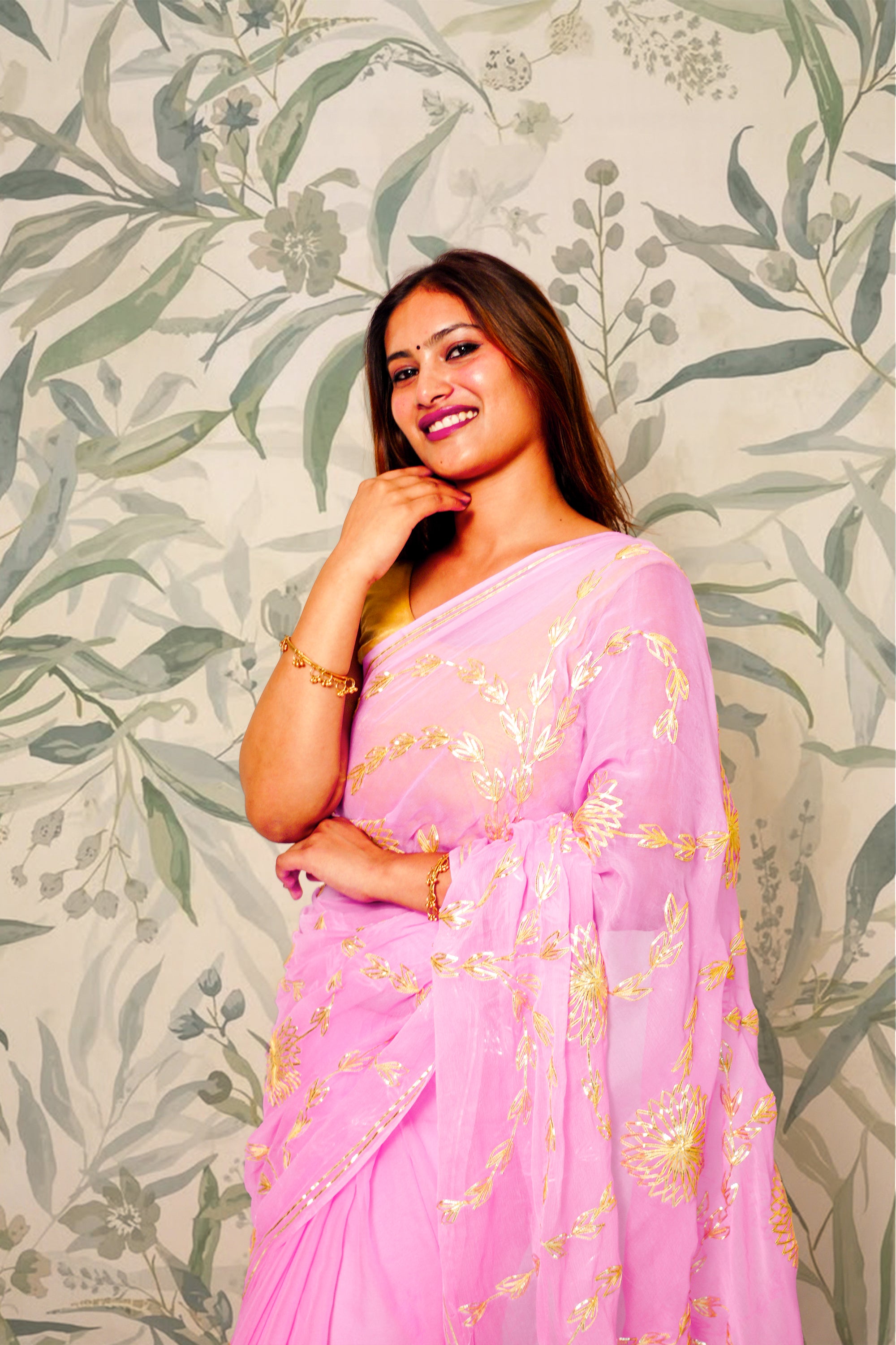 Baby Pink Chiffon Saree
