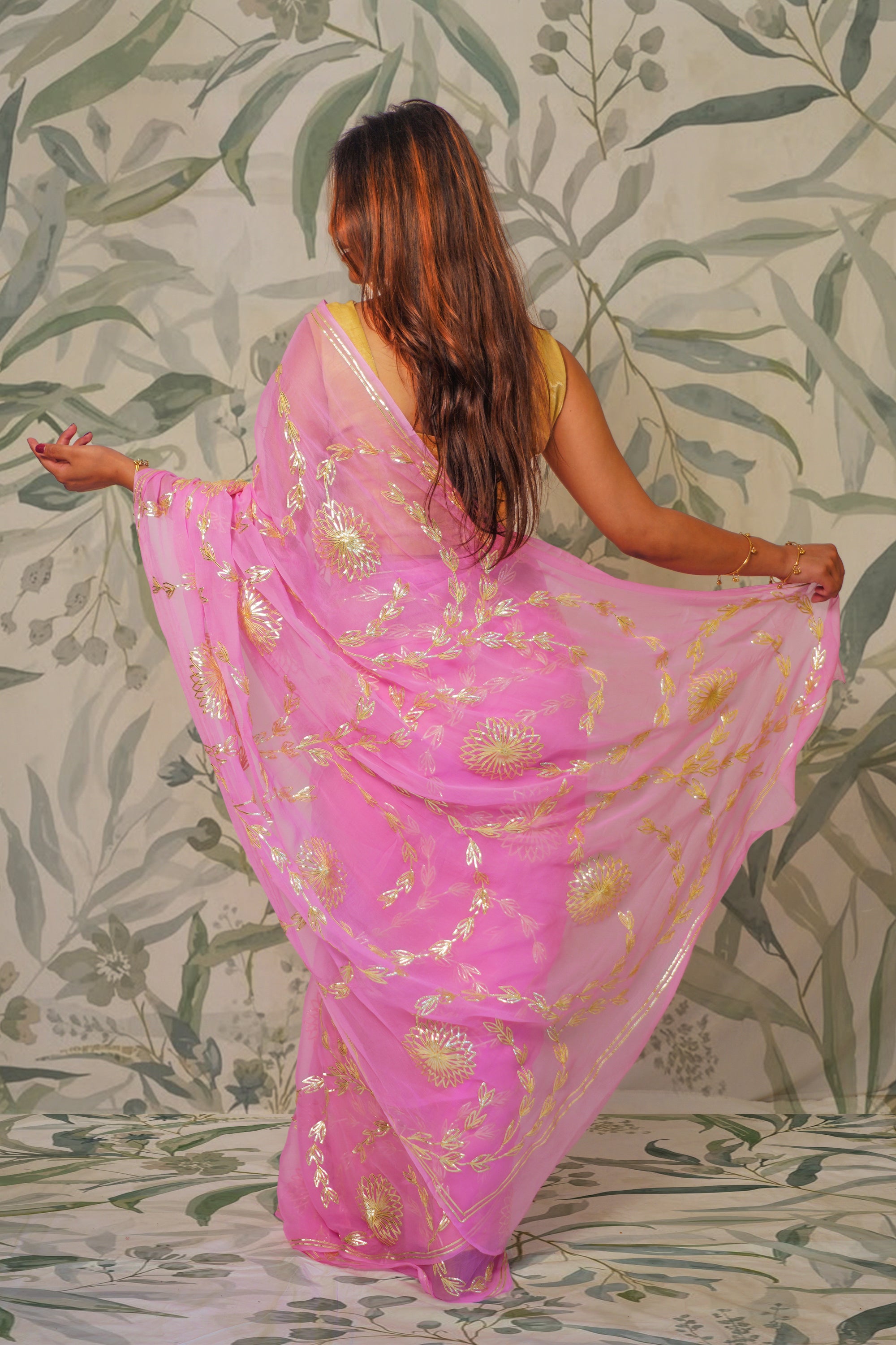 Baby Pink Chiffon Saree