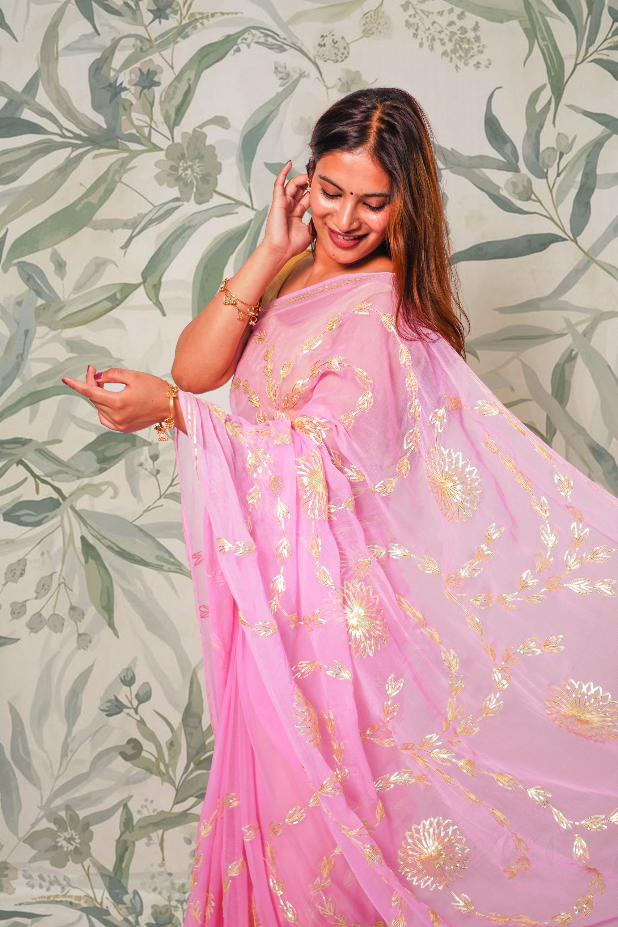 Baby Pink Chiffon Saree