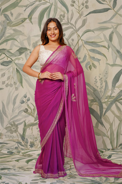 Deep Magenta Chiffon Saree