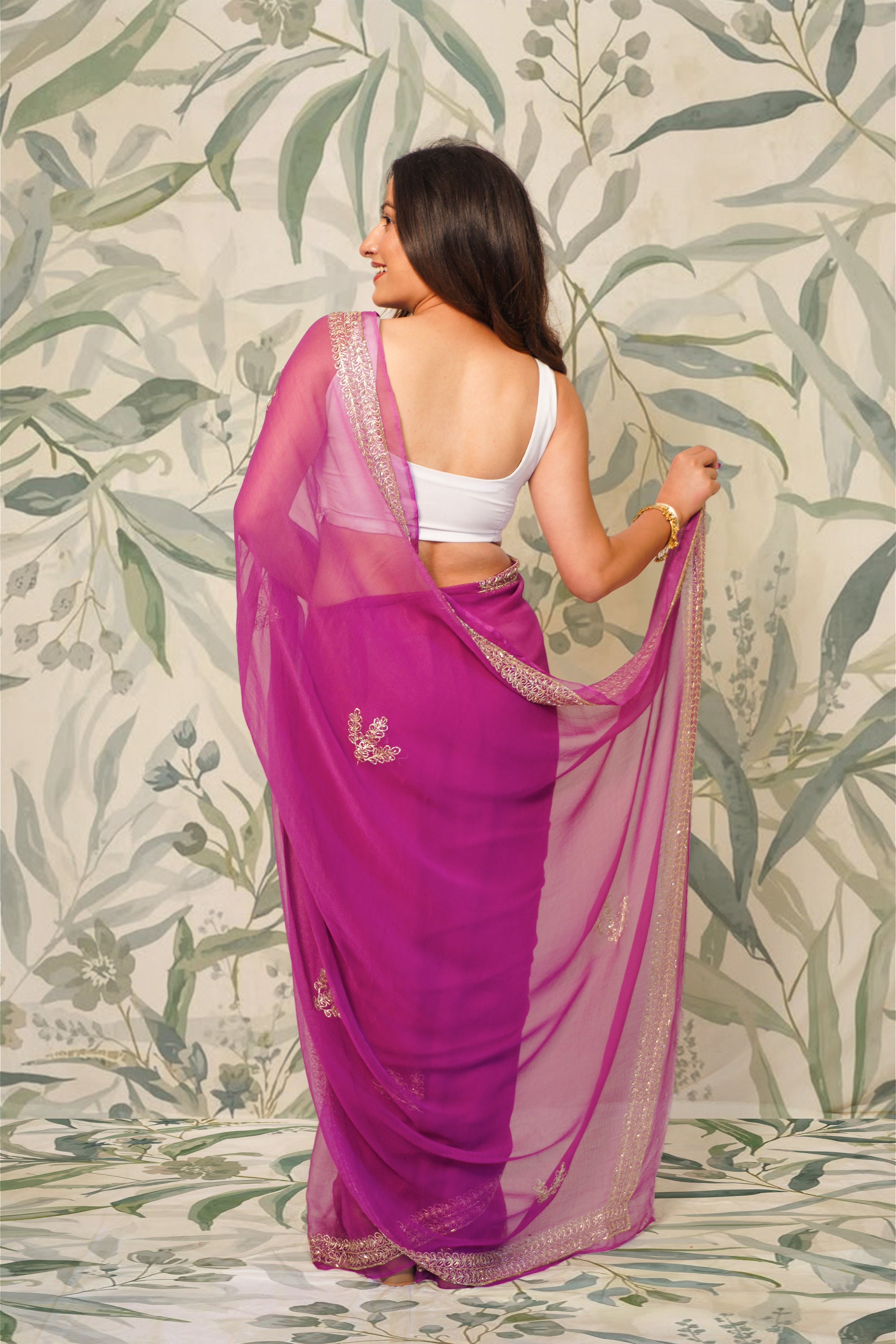 Deep Magenta Chiffon Saree