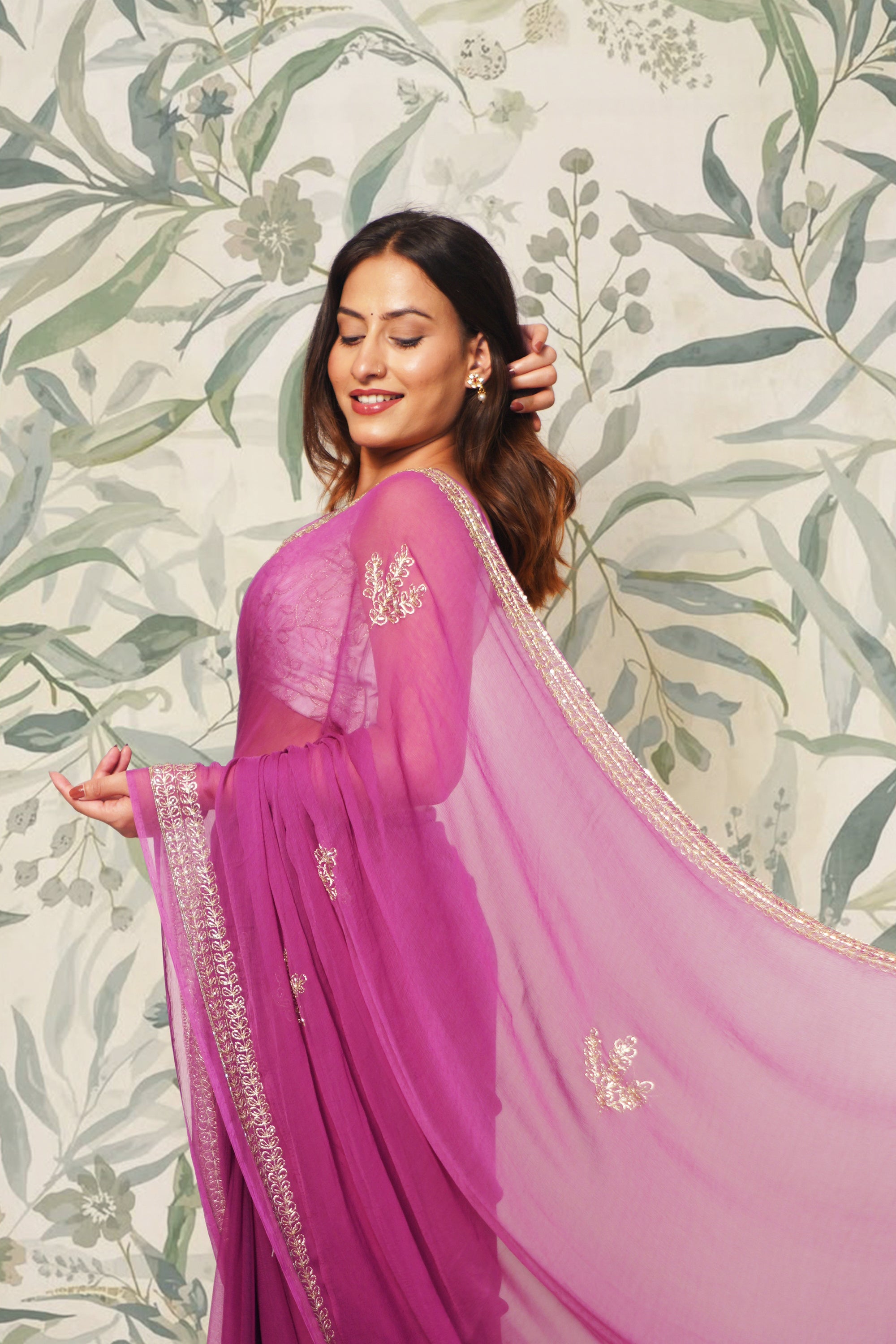 Deep Magenta Chiffon Saree