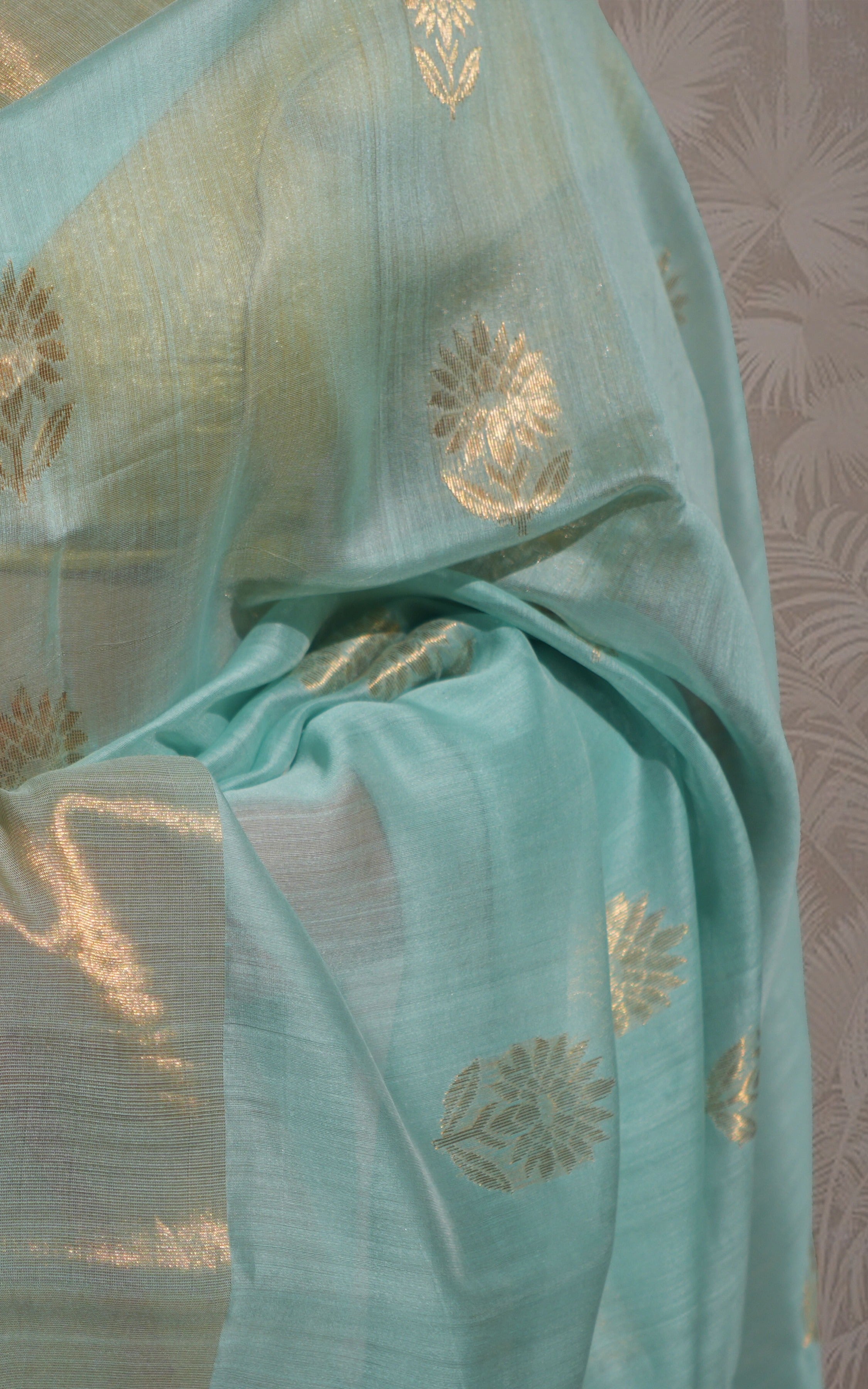 Light Pastel Blue Gold Border Chanderi Silk Saree