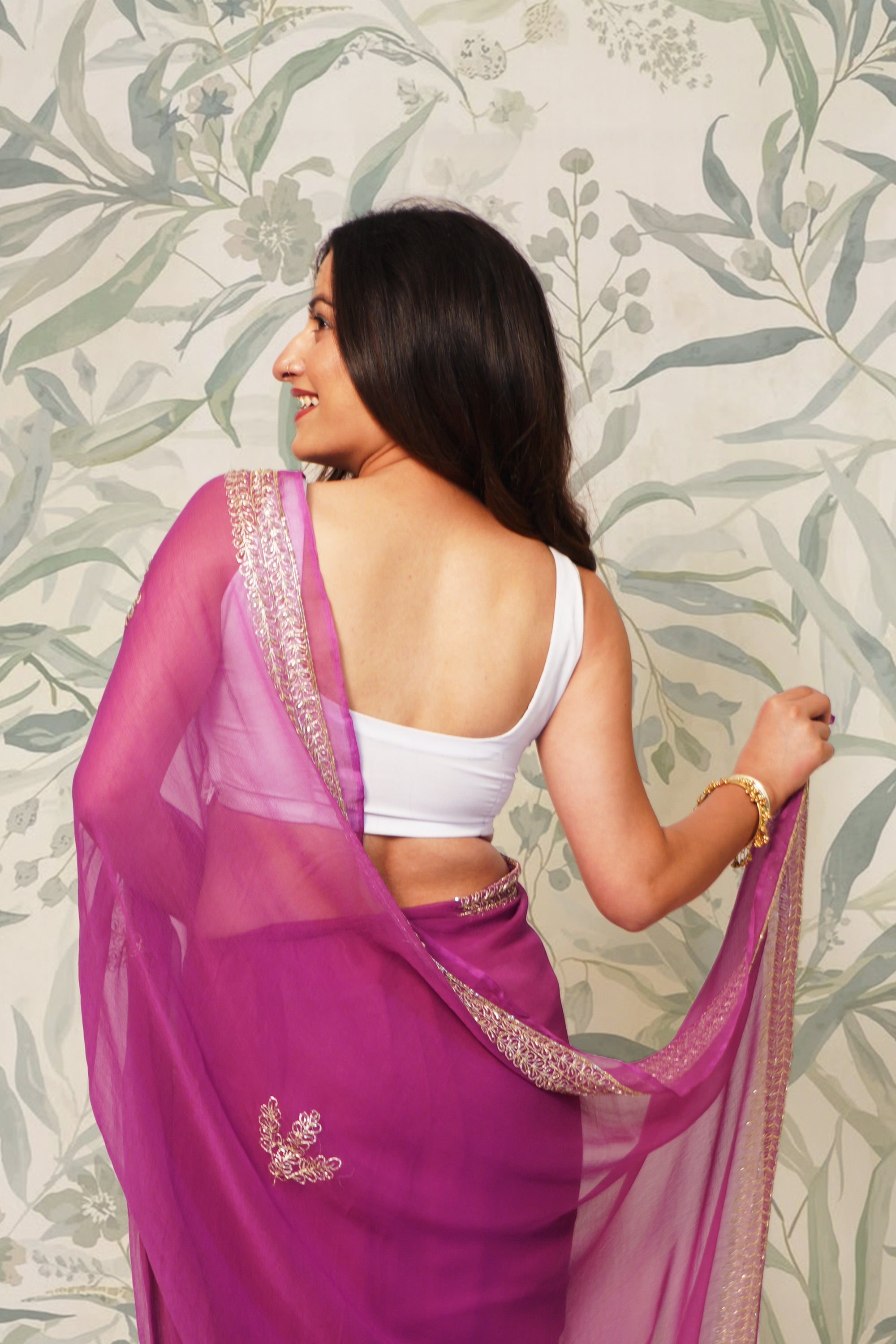 Deep Magenta Chiffon Saree
