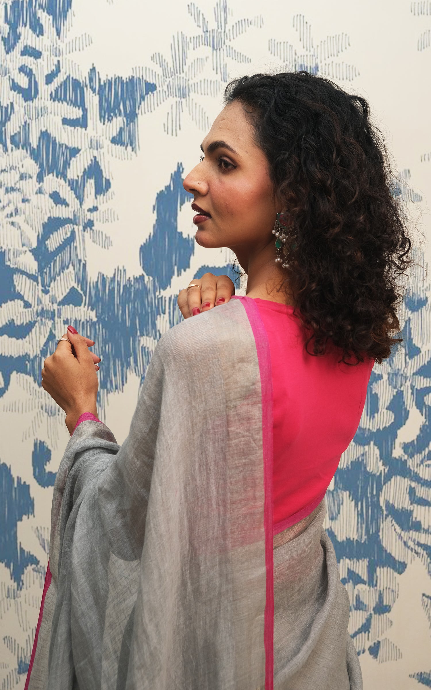 Soft Grey And Silver Border Linen Saree
