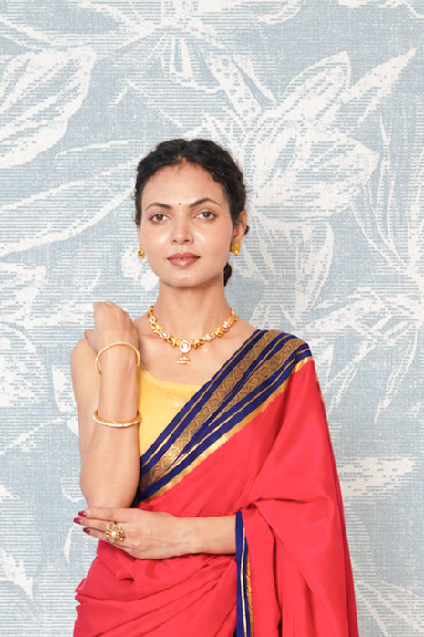 Red And Blue Mysore Silk Saree