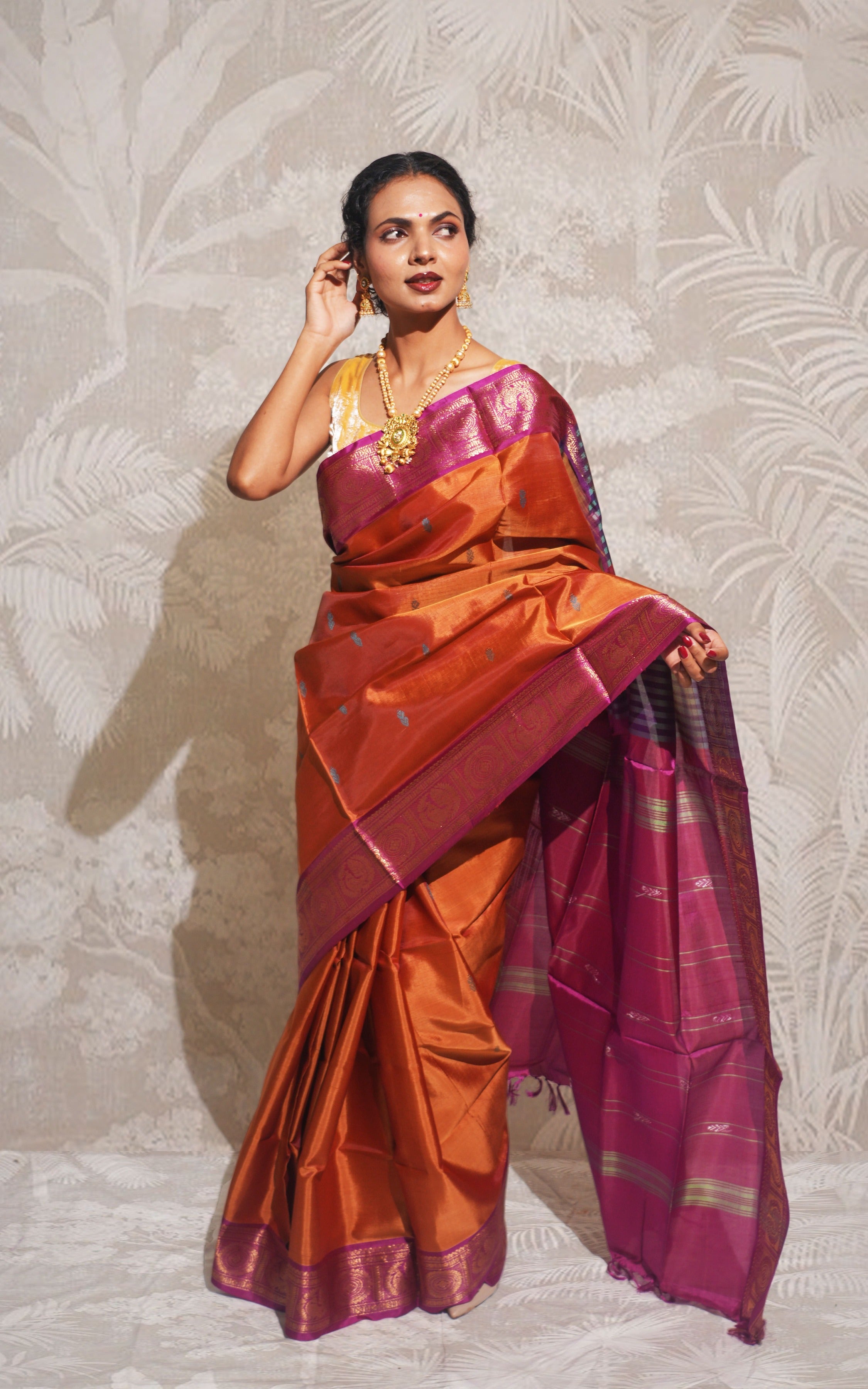 Rust And Dark Pink Banana Silk Saree