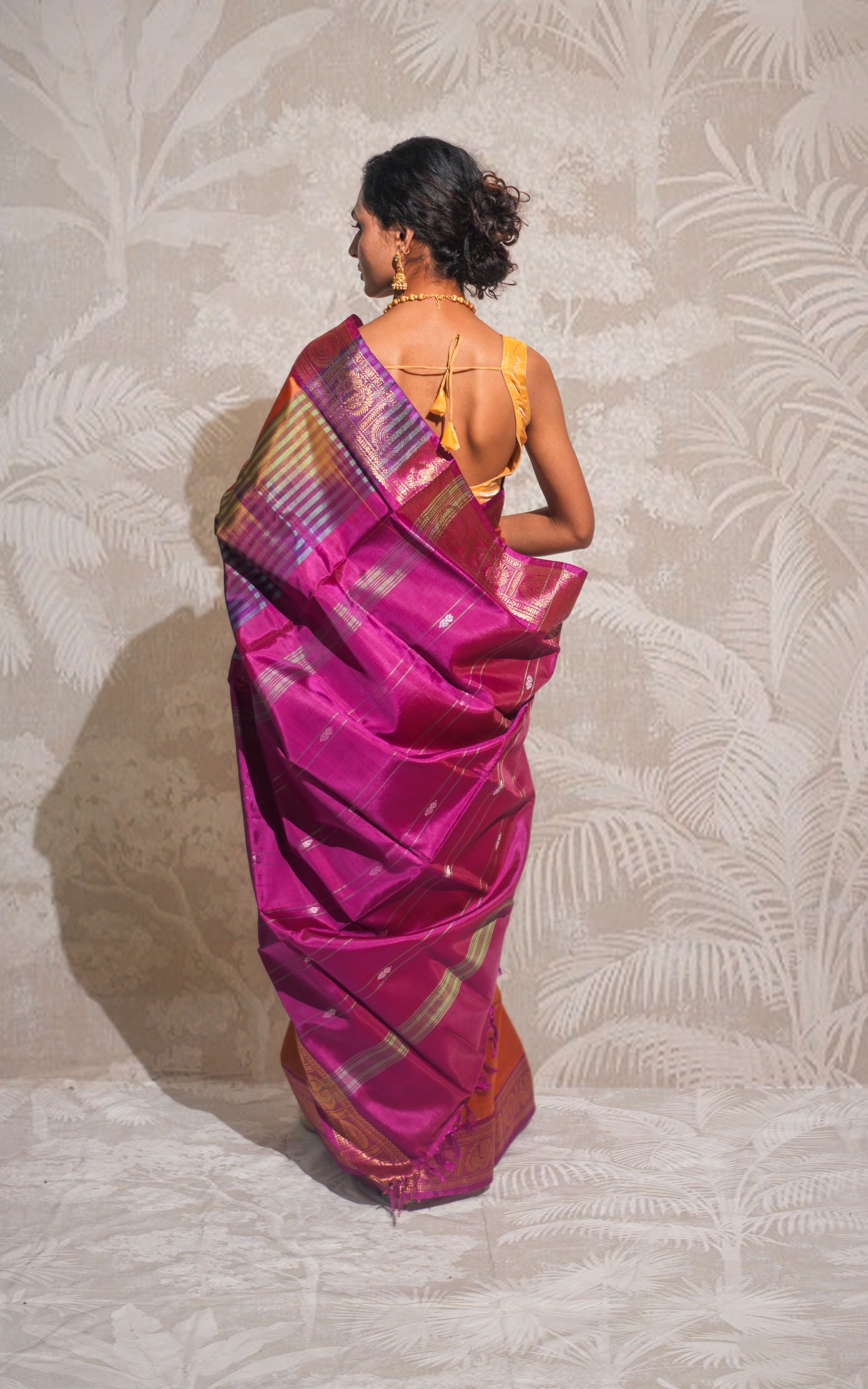 Rust And Dark Pink Banana Silk Saree