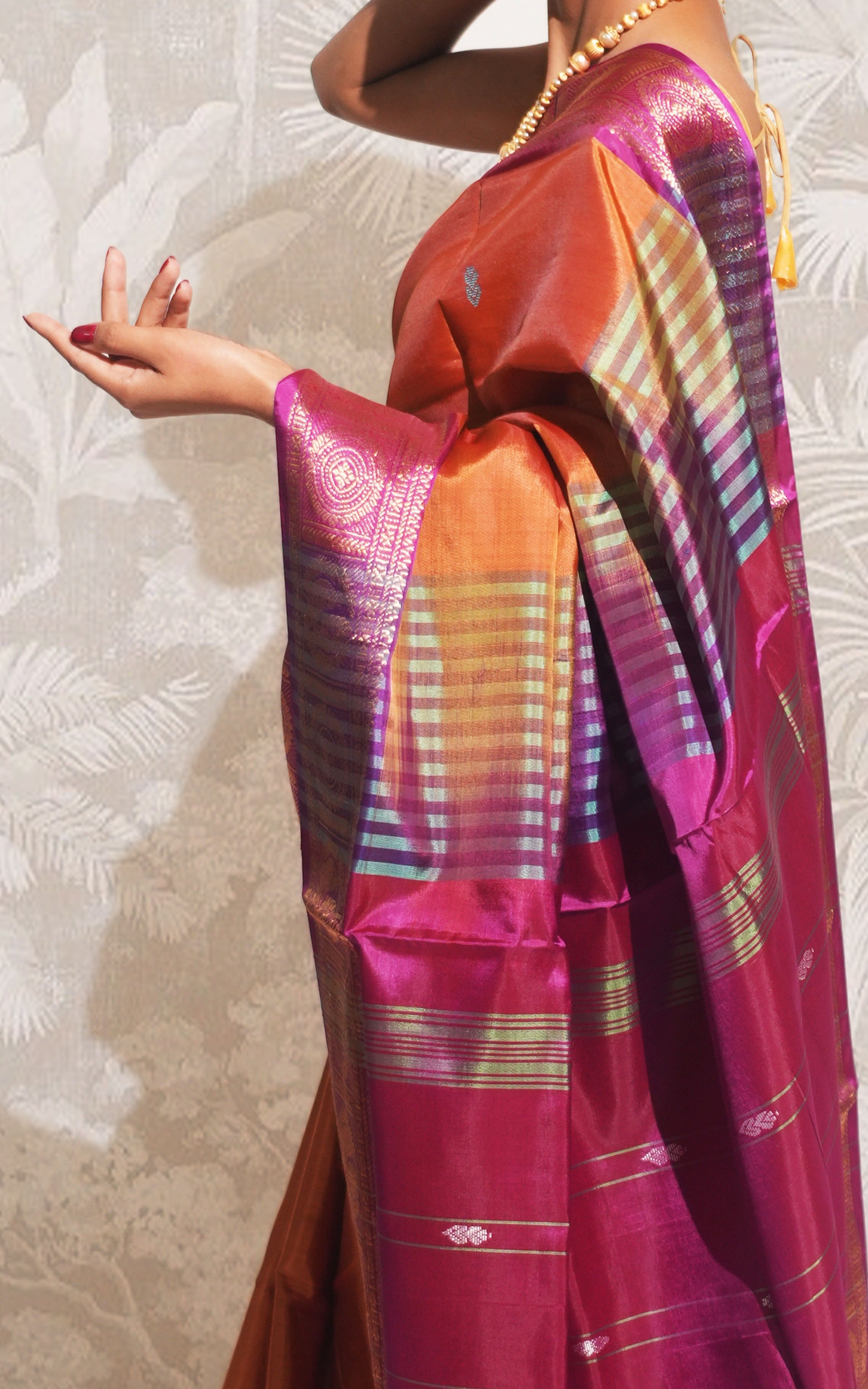 Rust And Dark Pink Banana Silk Saree