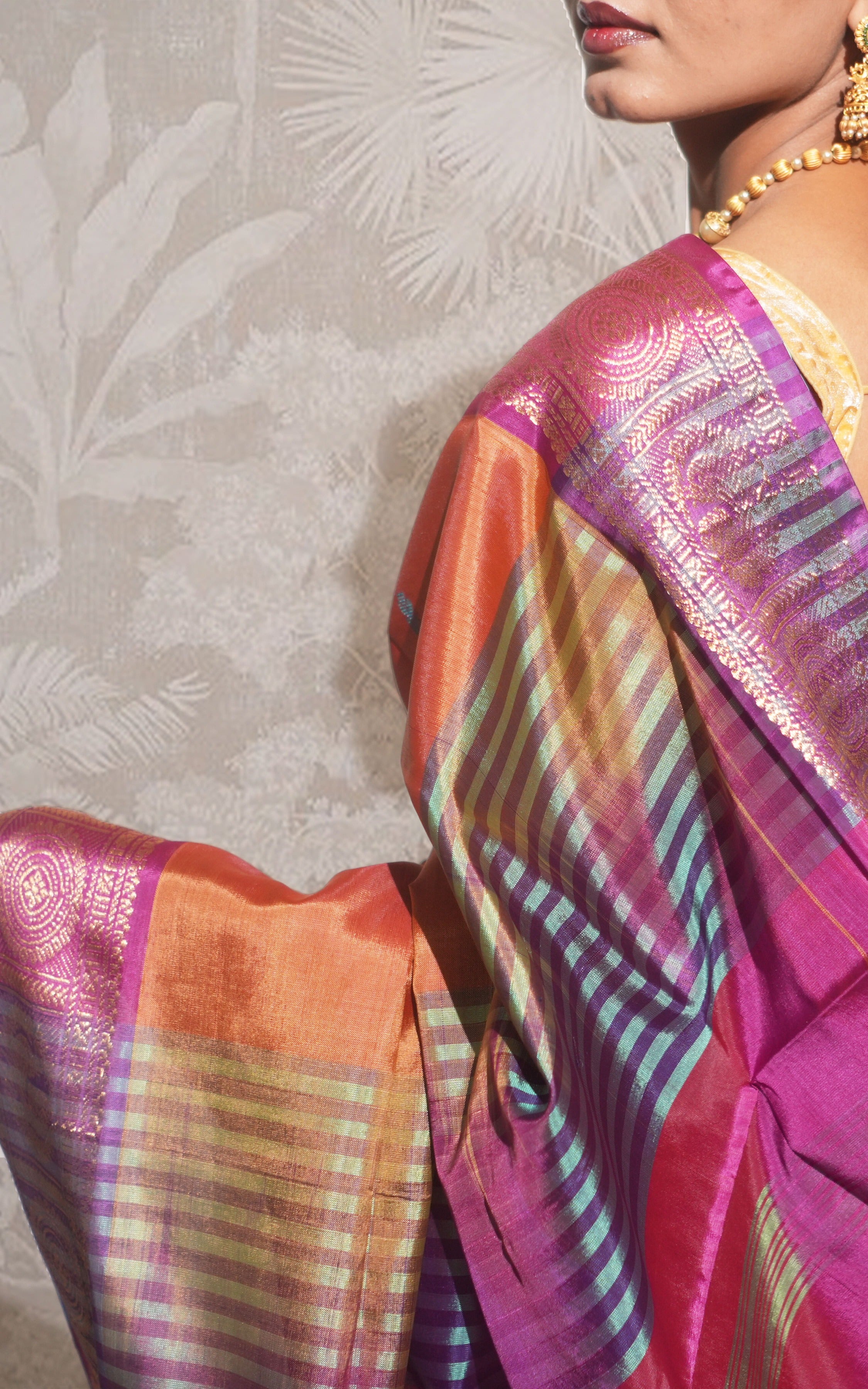 Rust And Dark Pink Banana Silk Saree