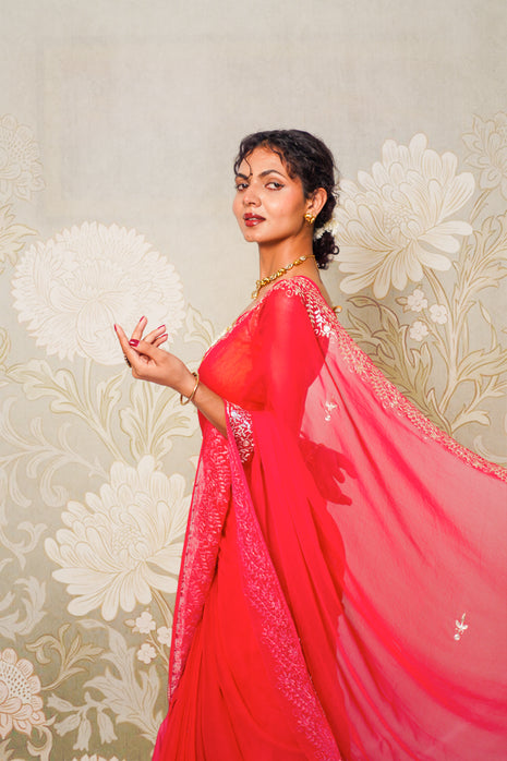 Red Chiffon Saree