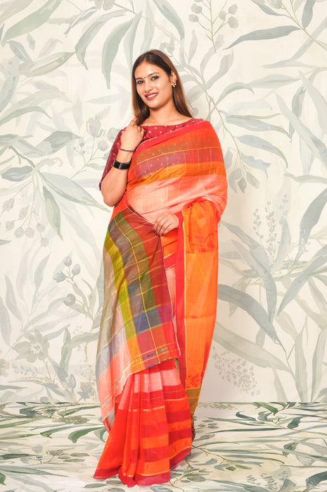 Orange Chedda Butti Cotton Saree