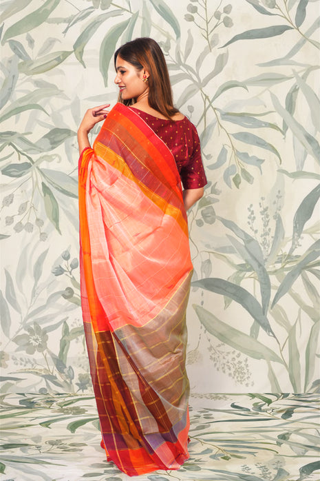 Orange Chedda Butti Cotton Saree
