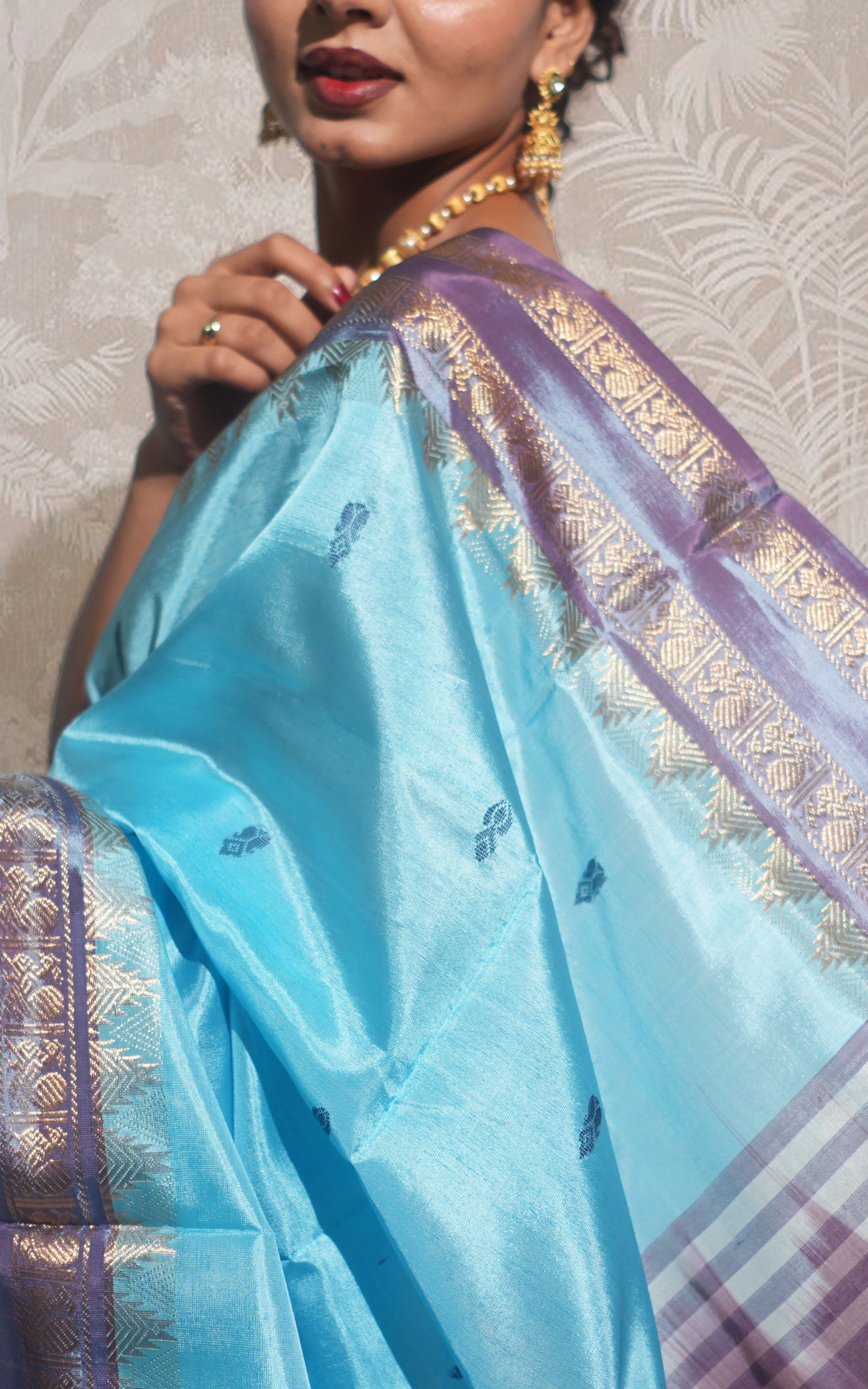 Sky Blue And Dark Lavender  Banana Silk Saree