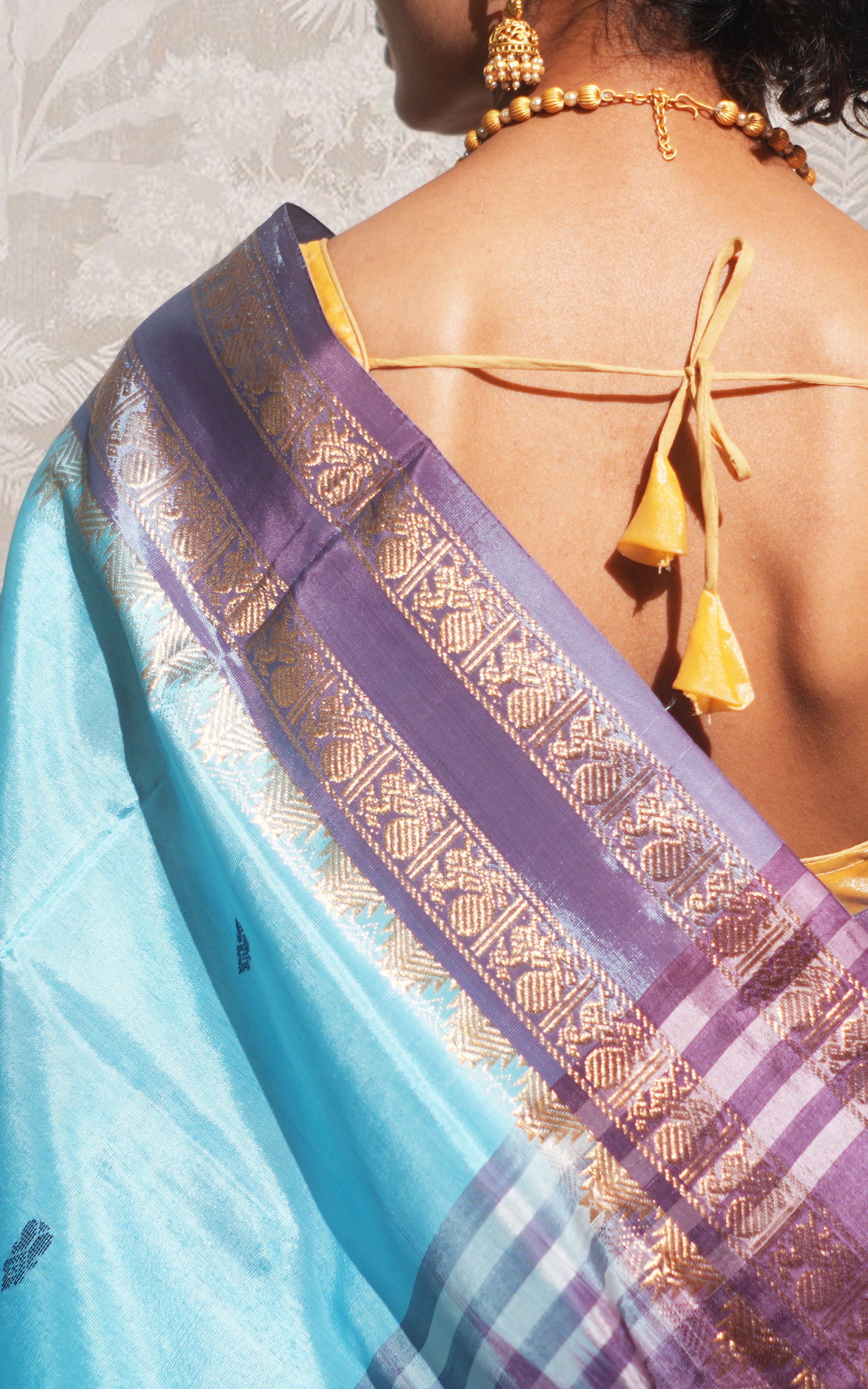 Sky Blue And Dark Lavender  Banana Silk Saree