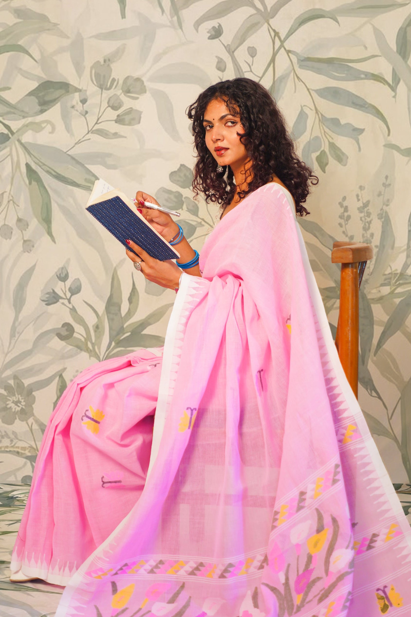 Baby Pink Moirangphee Cotton Saree