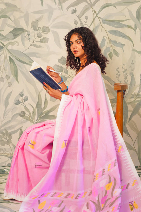 Baby Pink Moirangphee Cotton Saree