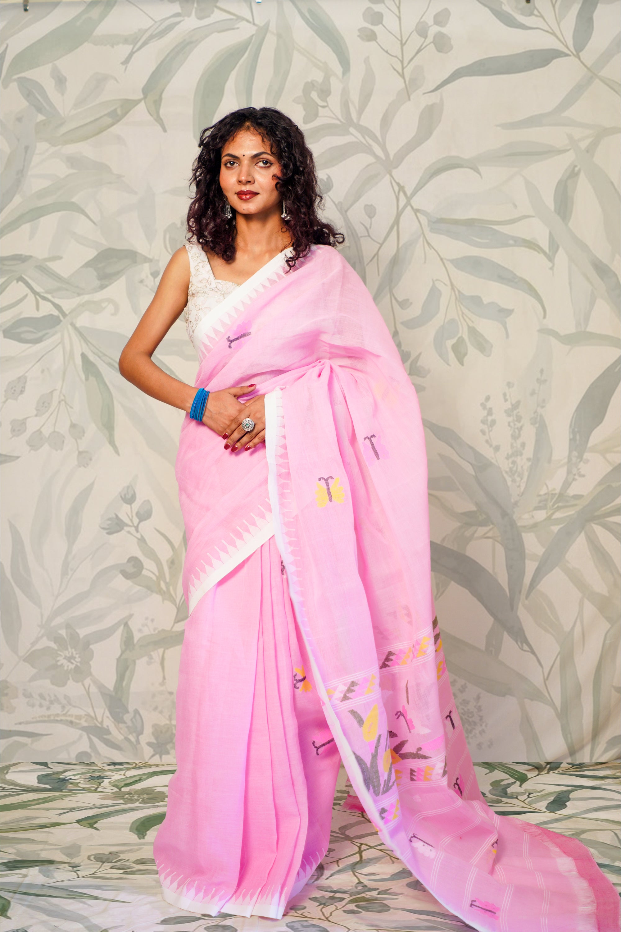 Baby Pink Moirangphee Cotton Saree