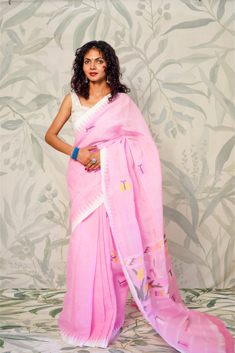 Baby Pink Moirangphee Cotton Saree