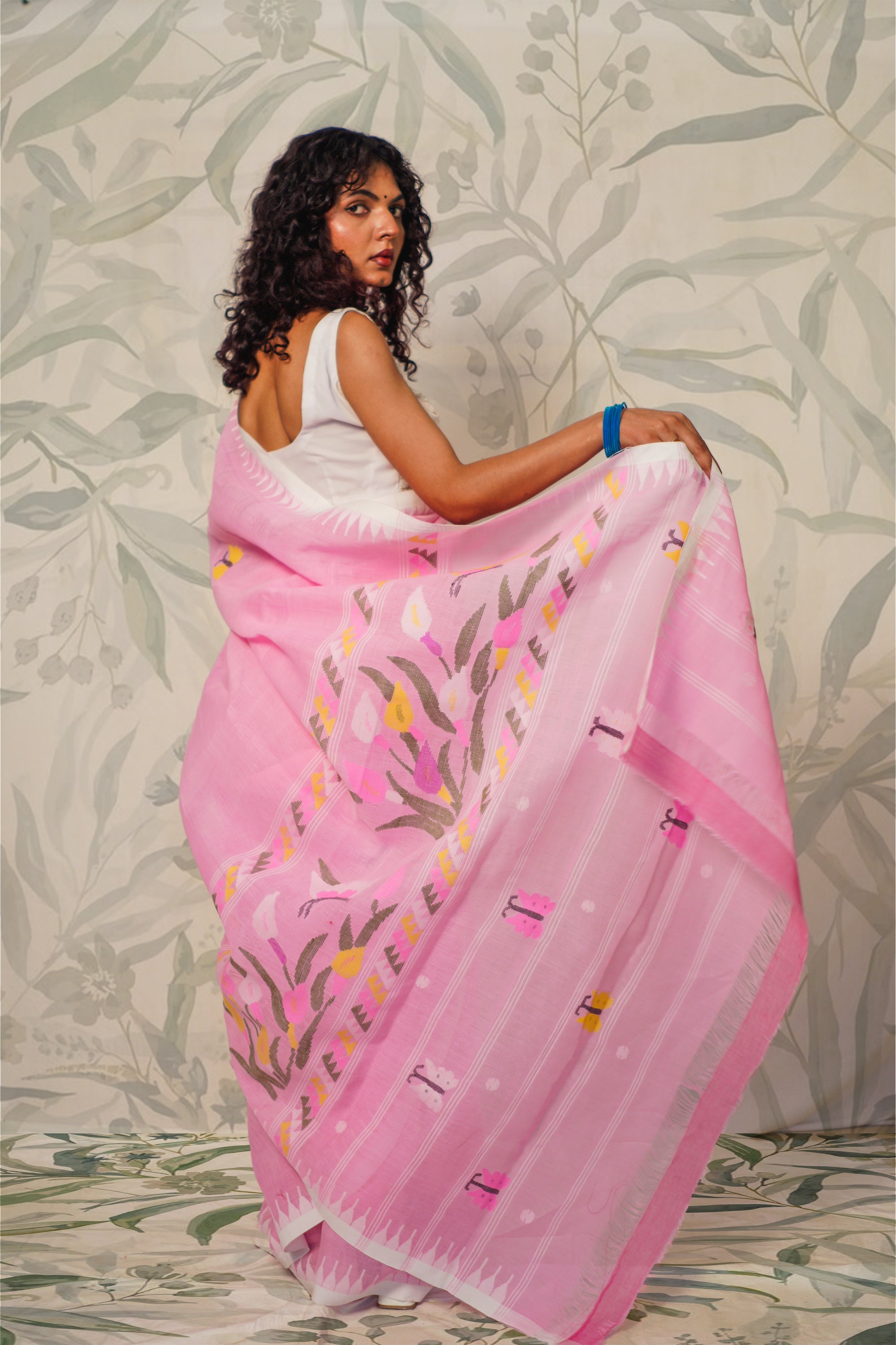 Baby Pink Moirangphee Cotton Saree