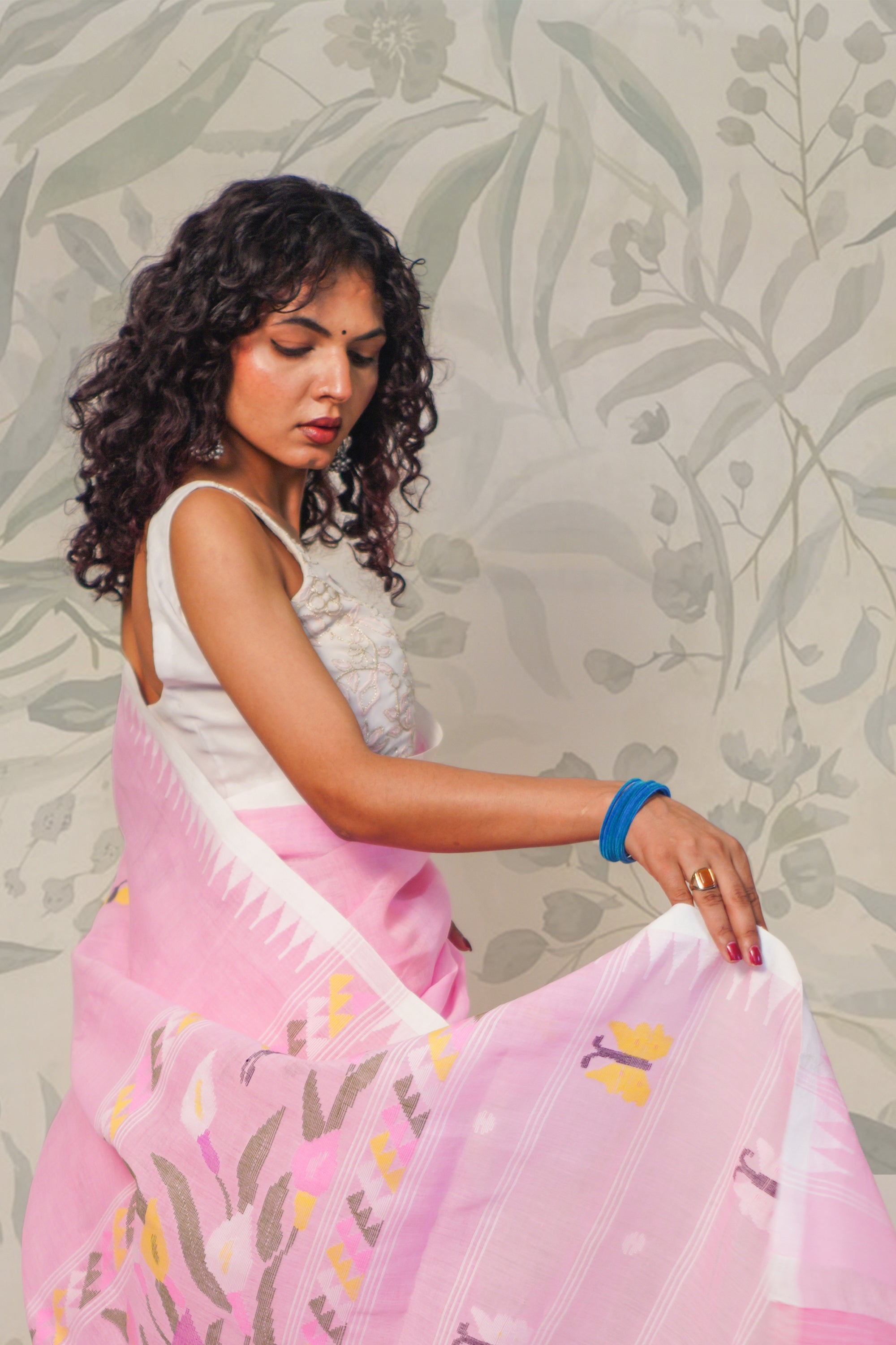 Baby Pink Moirangphee Cotton Saree