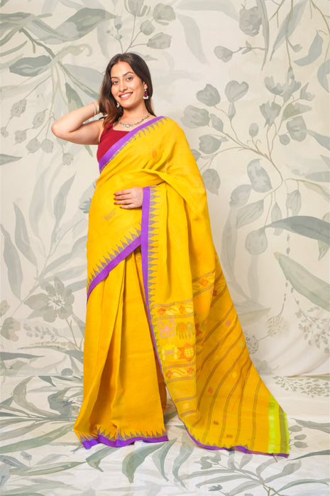 Dark Mustard Yellow  Moirangphee Cotton Saree