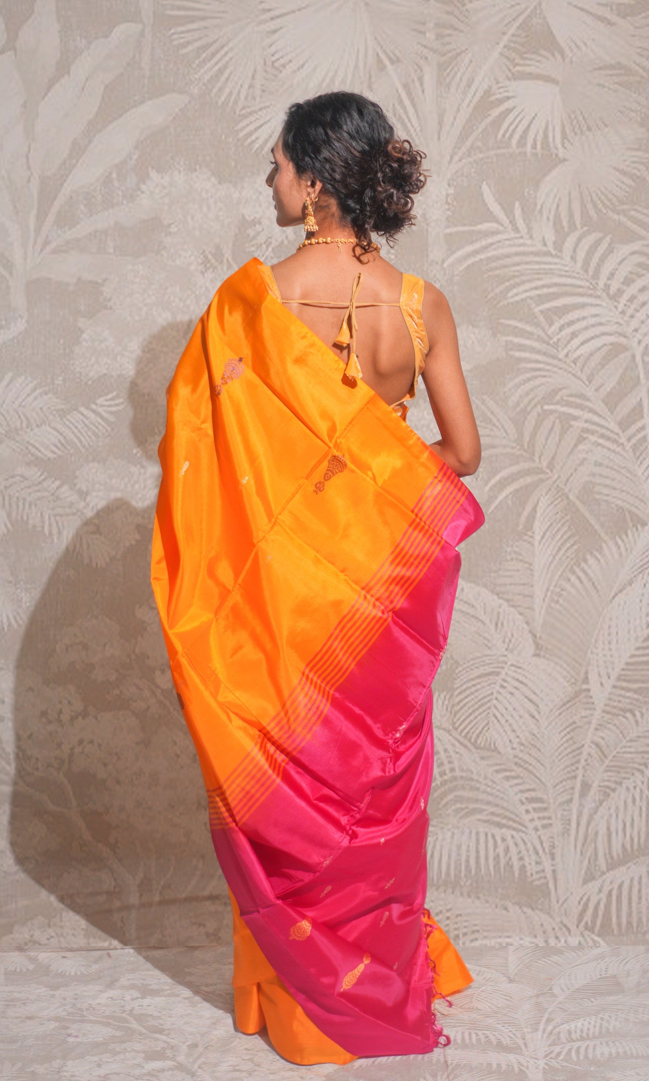Orange And Pink Peach  Banana Silk Saree