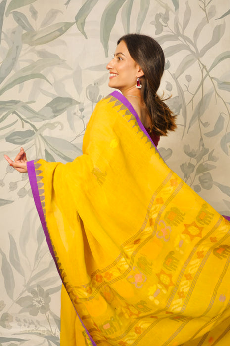 Dark Mustard Yellow  Moirangphee Cotton Saree
