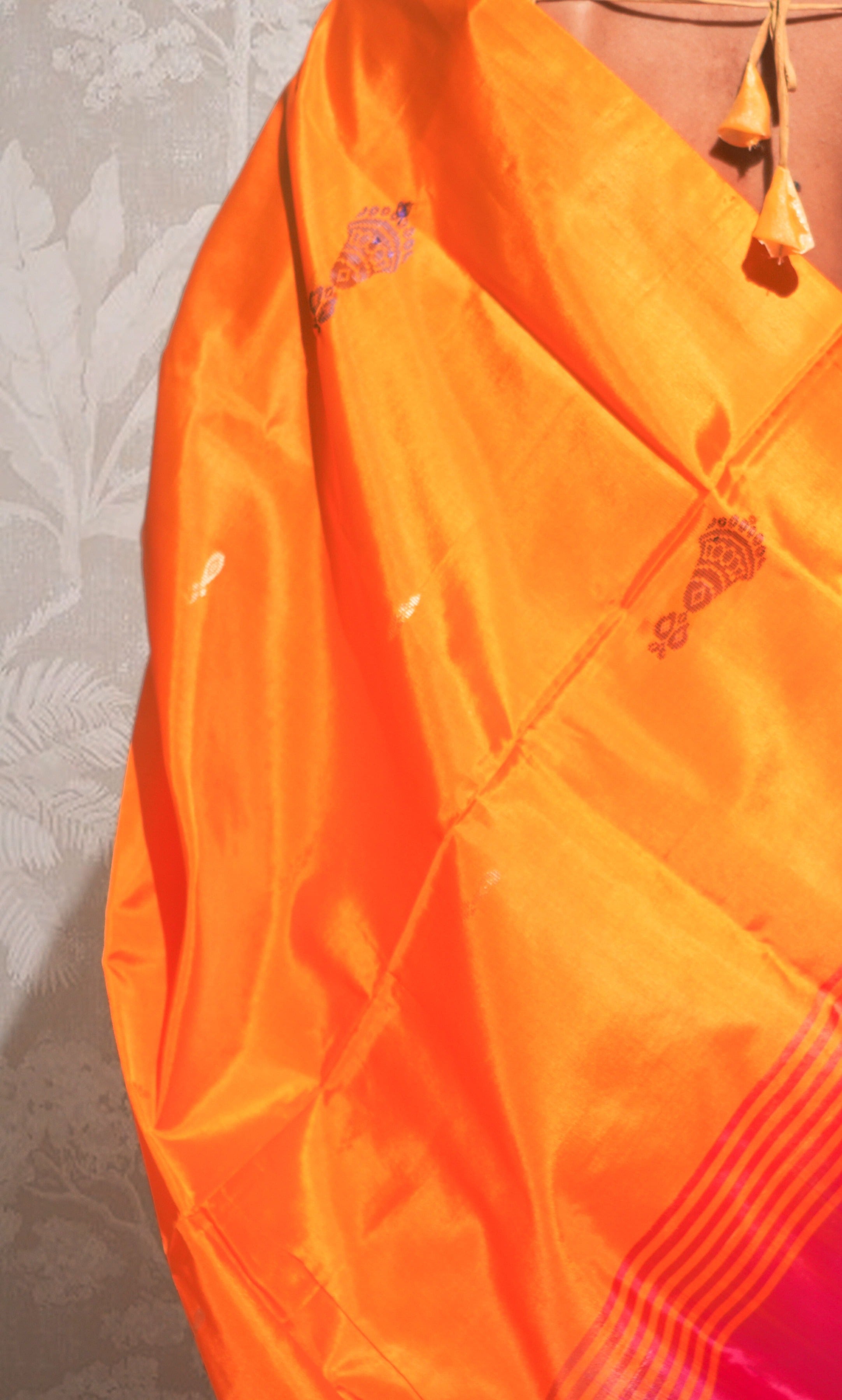 Orange And Pink Peach  Banana Silk Saree