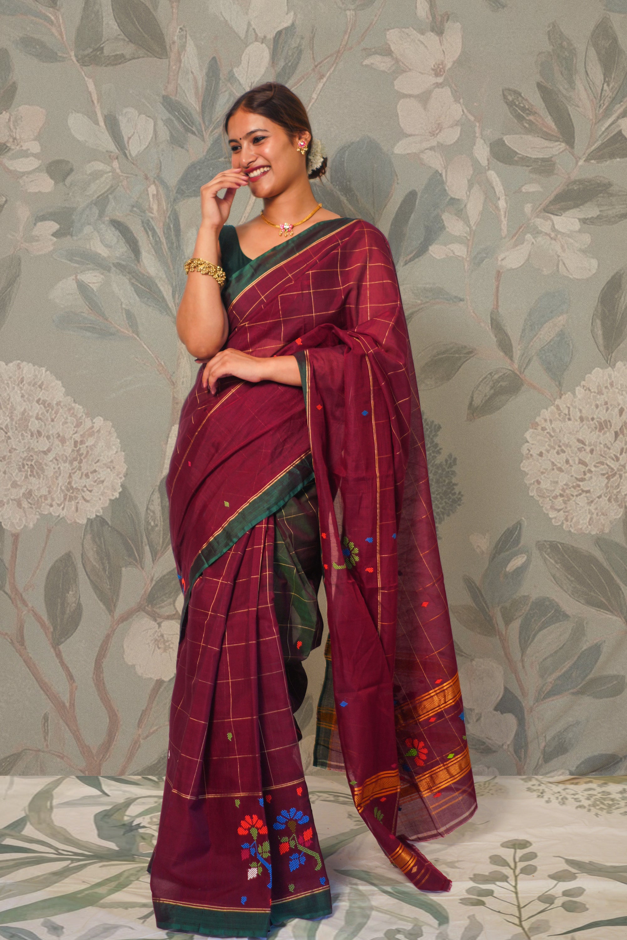 Maroon Chedda Butti Cotton Saree