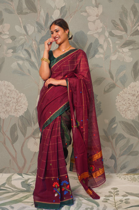 Maroon Chedda Butti Cotton Saree