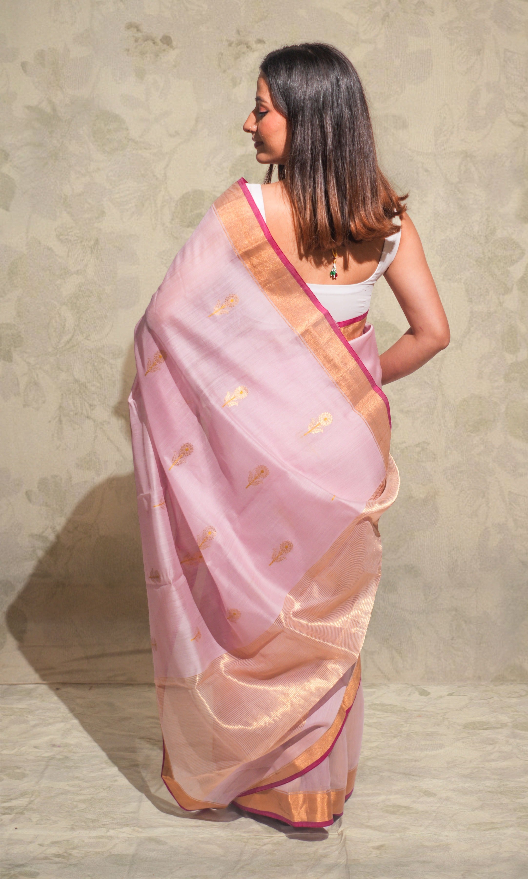 Baby Pink Chanderi Silk Saree