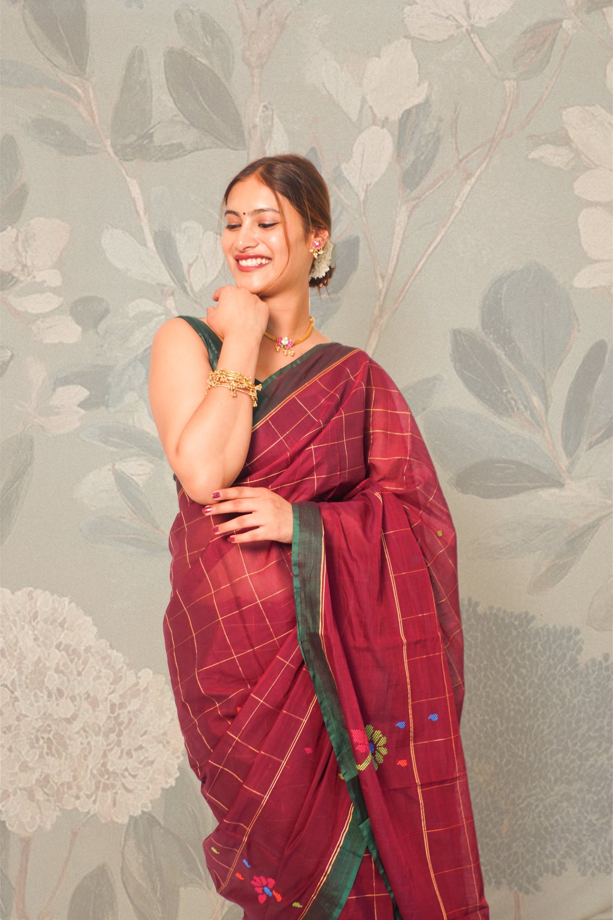 Maroon Chedda Butti Cotton Saree