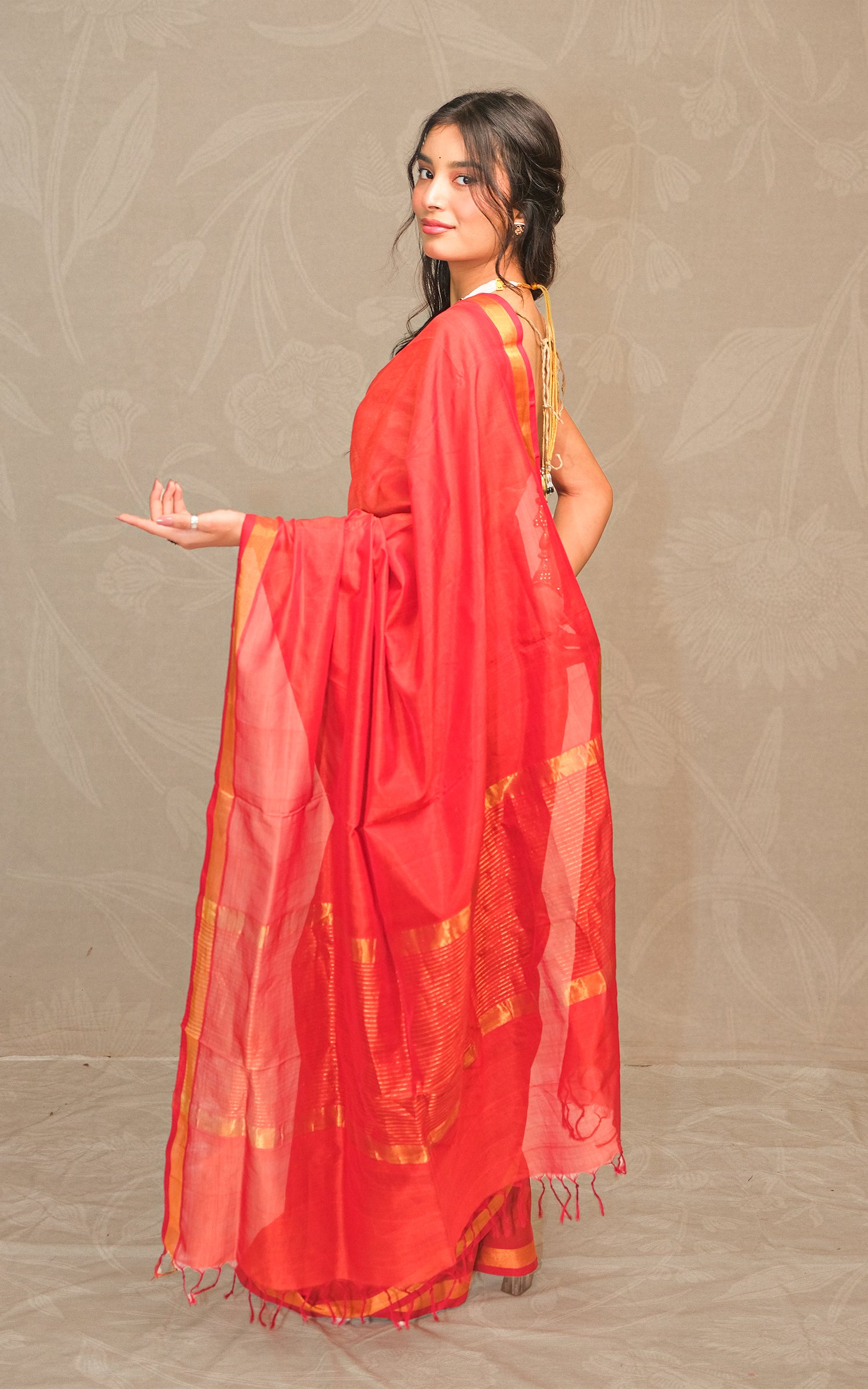 Orange Color Plain Paturi Silk Saree With Silver Zari Border