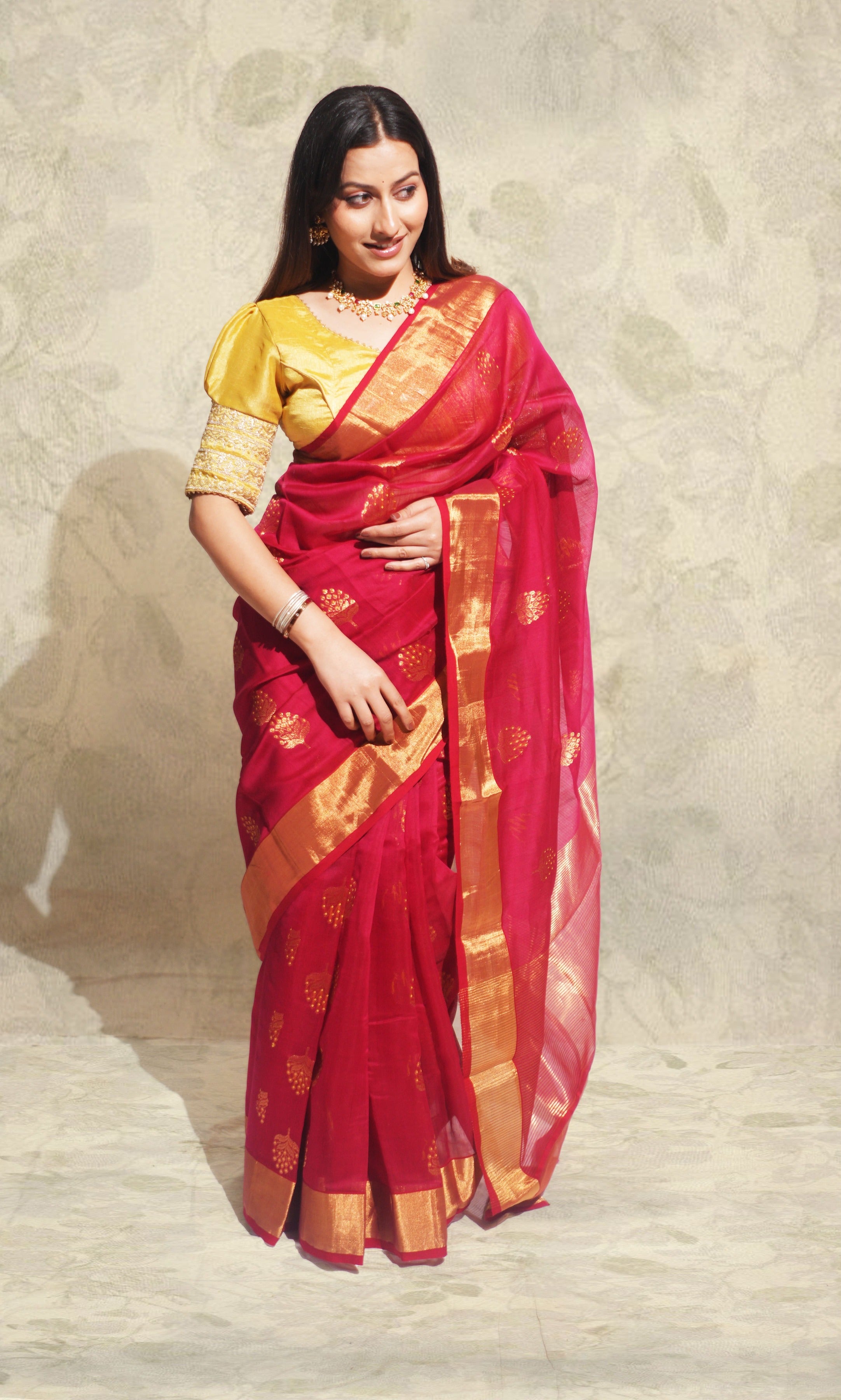 Royal Pink And Gold Border Chanderi Silk Saree
