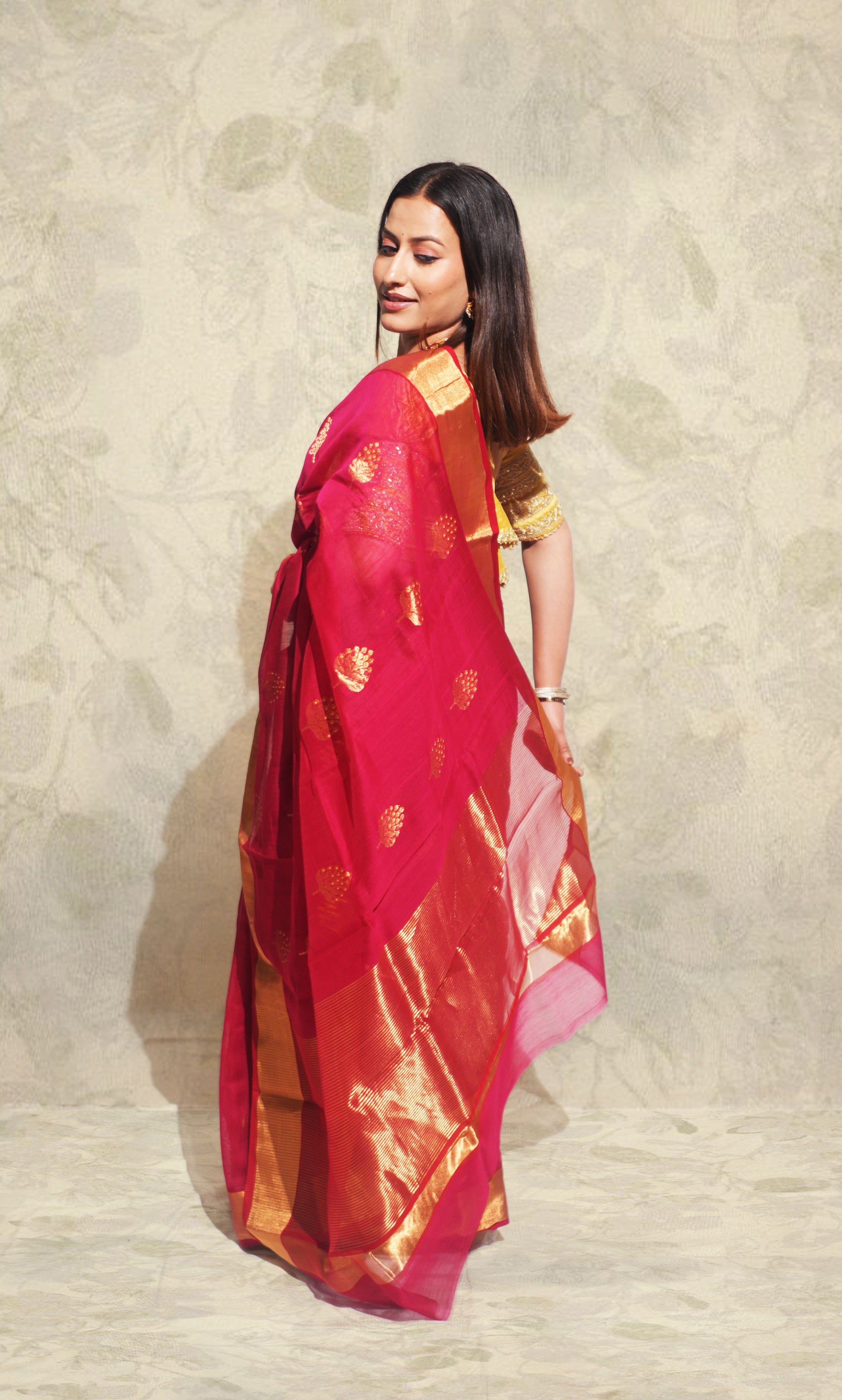 Royal Pink And Gold Border Chanderi Silk Saree