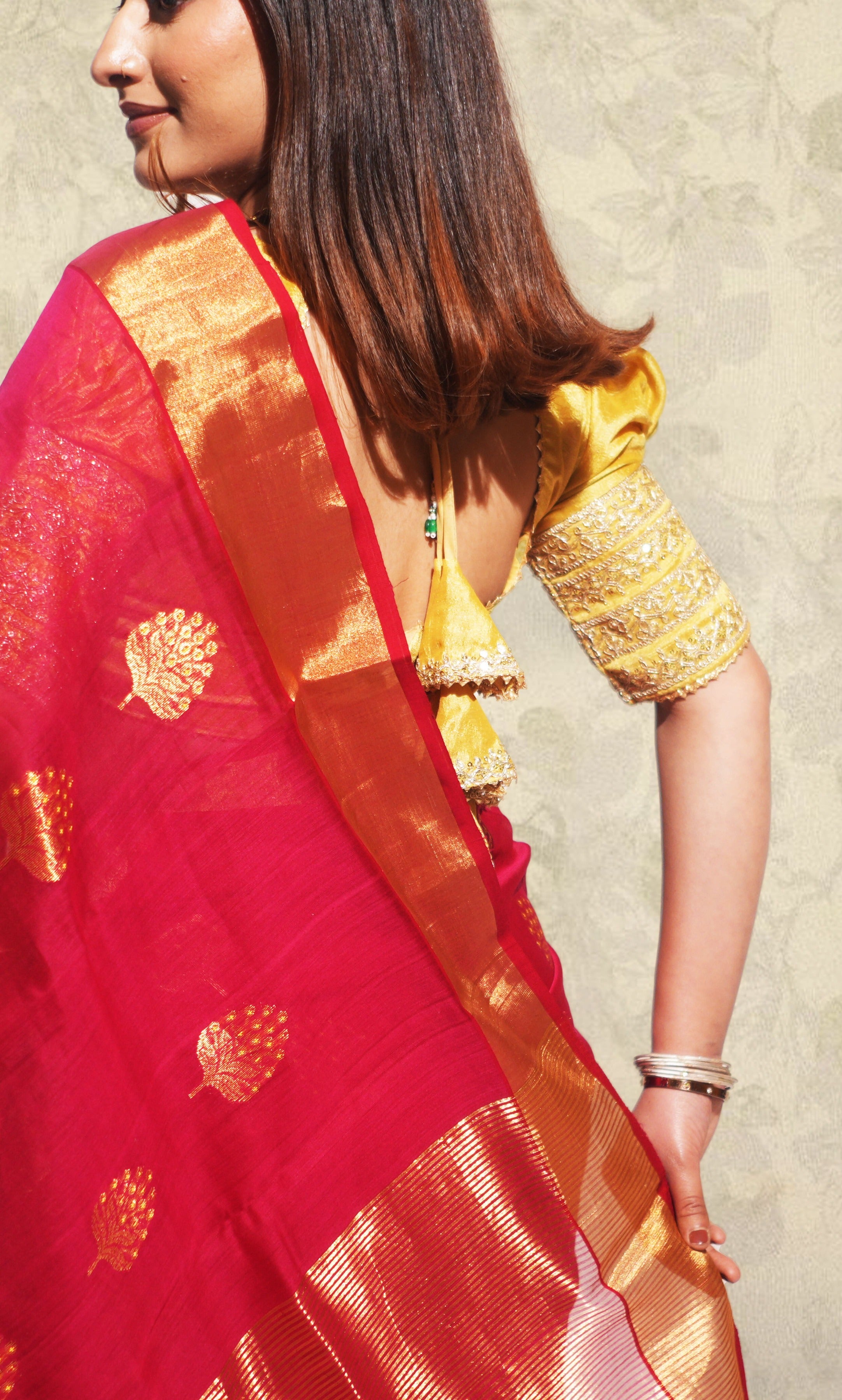 Royal Pink And Gold Border Chanderi Silk Saree