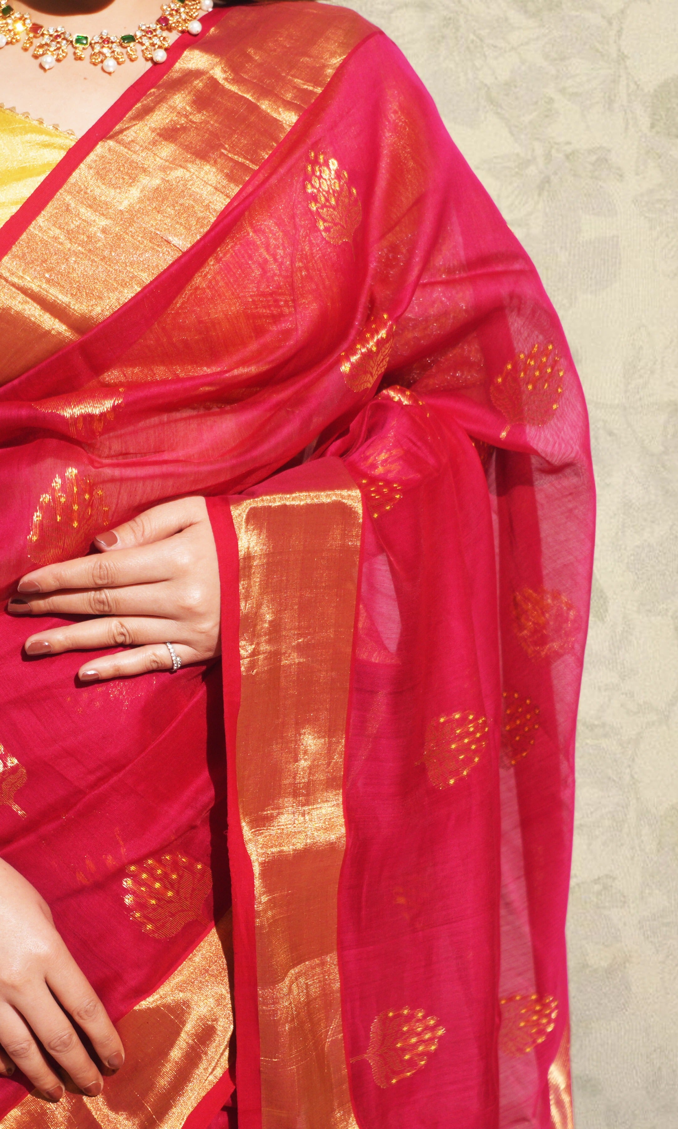 Royal Pink And Gold Border Chanderi Silk Saree