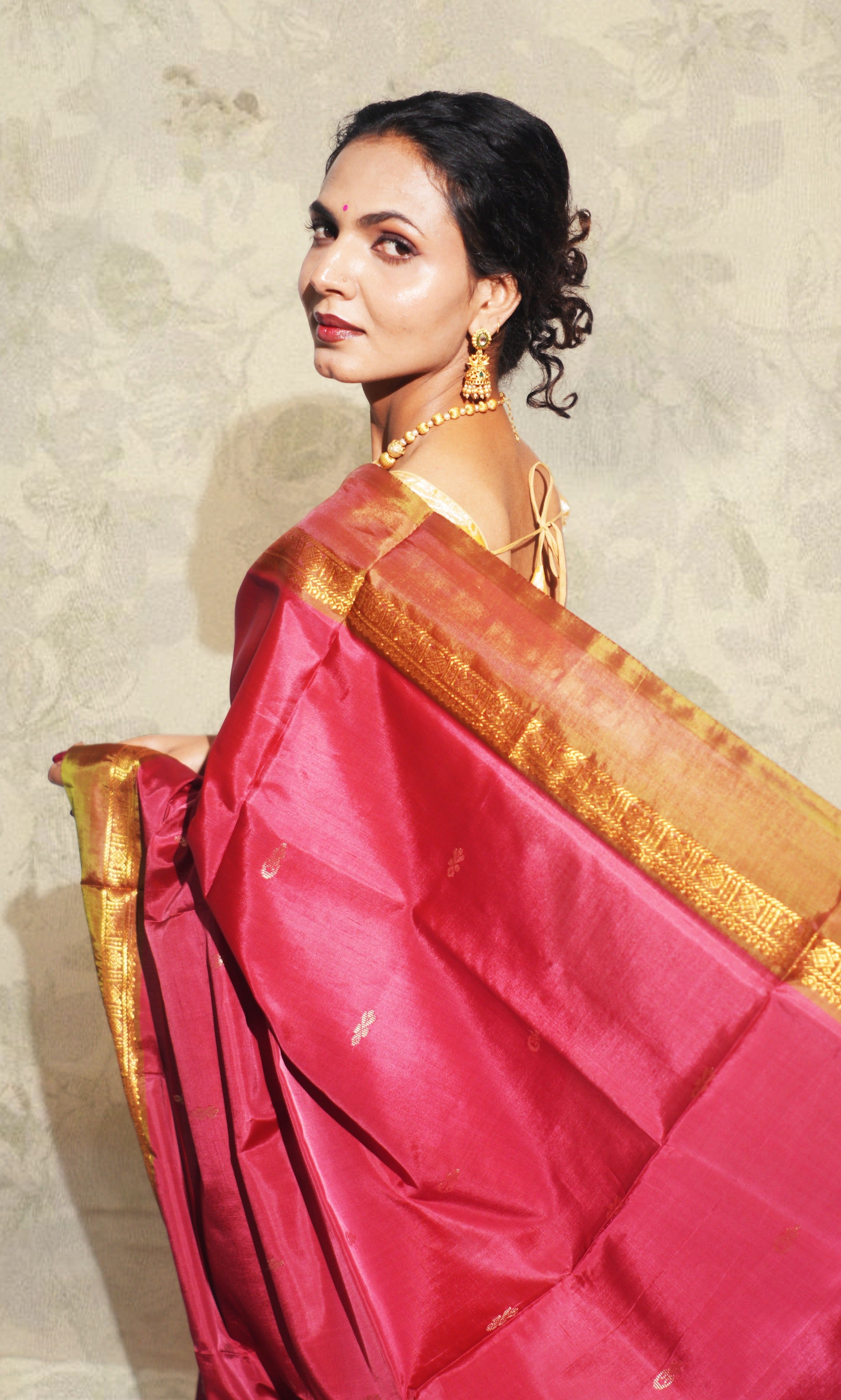 Red Maroon And Light Mehndi Green  Banana Silk Saree
